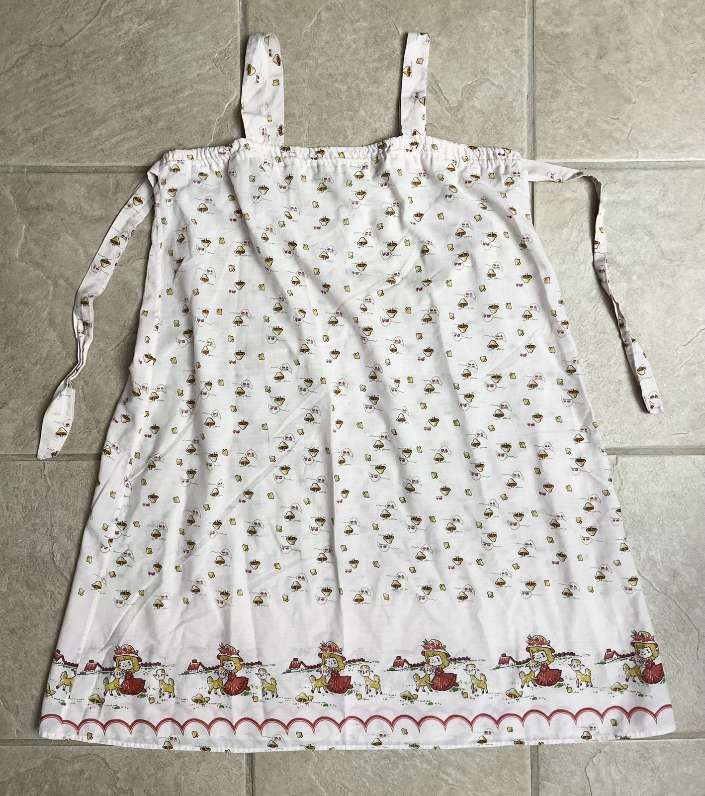 Vintage 1970s Pink Mushroom Farm Little Girl Sheep Midi Leisure Nightgown Dress