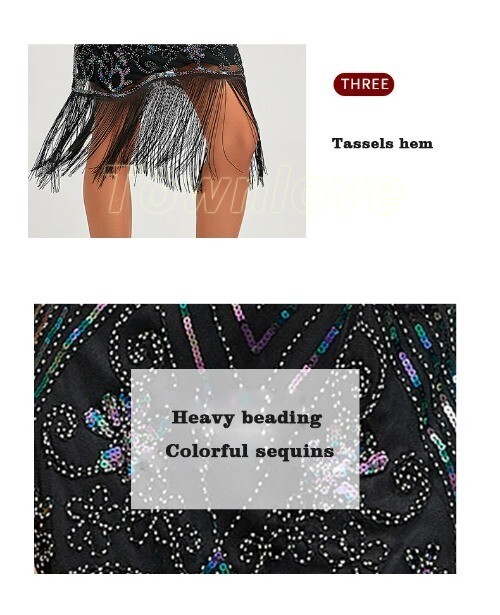 1920s Flapper Dress Women’s Slim Fit Sequin Tassel Vintage 20s Party Dress Skirt