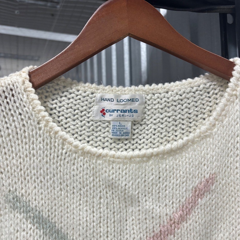 Vintage Currants Hand Loomed Knit Sweater Vest Large Cream Geometric Pattern