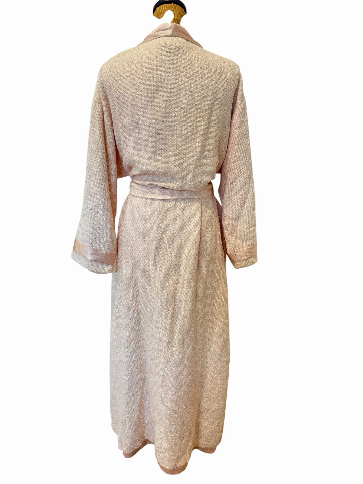 Vintage Valentino Intimo Pink Robe L Union Made USA Satin Trim Belt Long Bridal