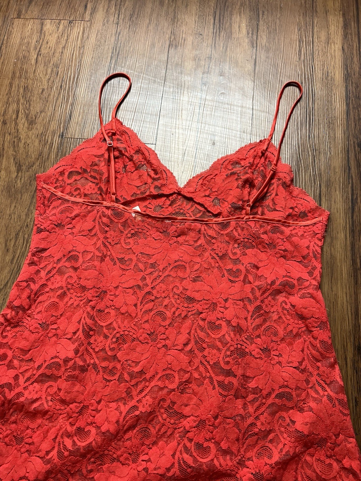 Vintage Victorias Secret Slip Dress Large Red Lace Sheer Babydoll Floral Mini