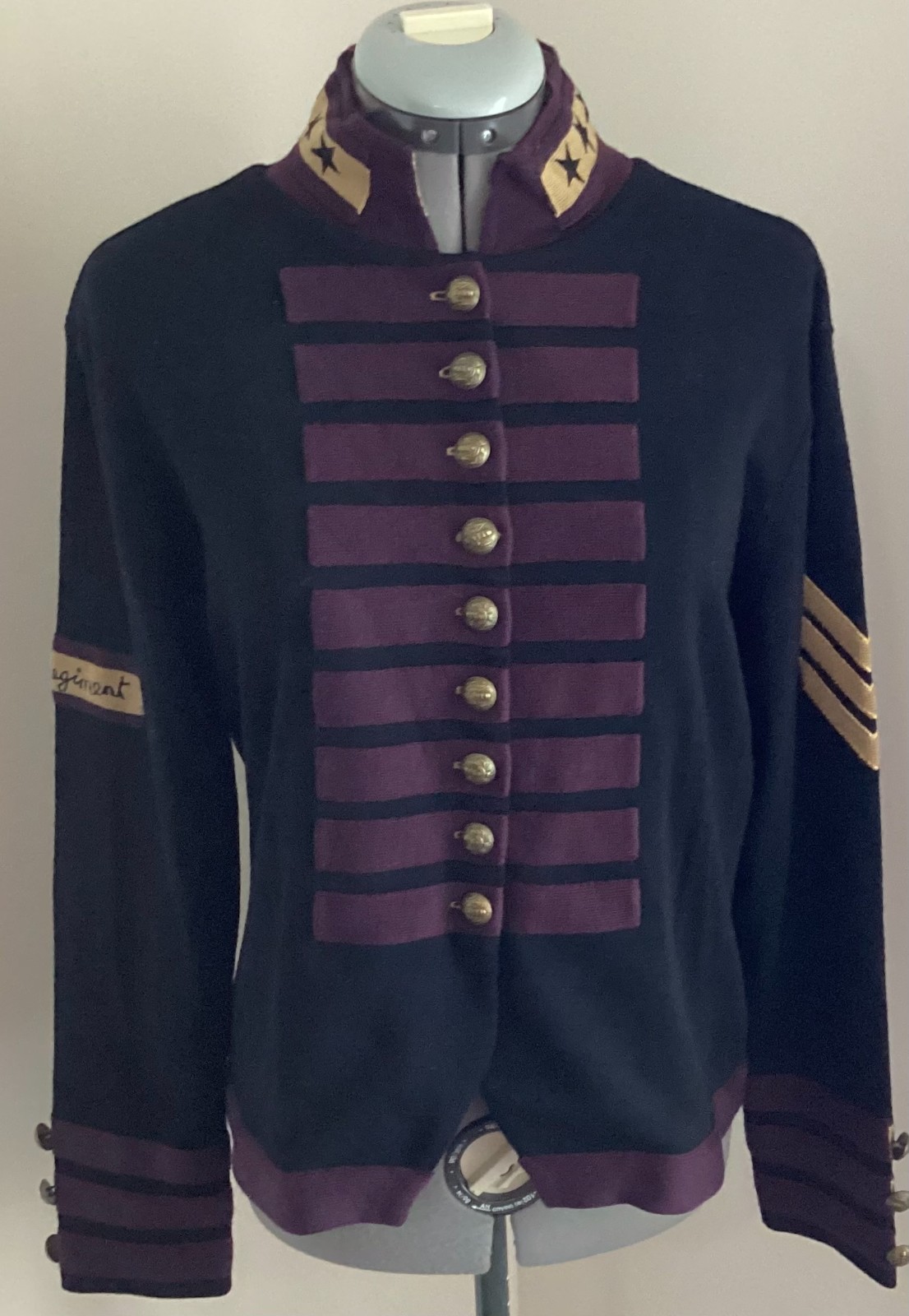 VTG Carole Little large military style jacket black gold buttons tunic blend