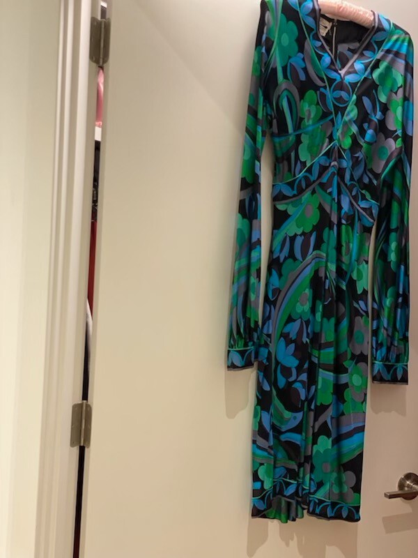 Emilio Pucci Black blue and green vintage dress,below the knee height
