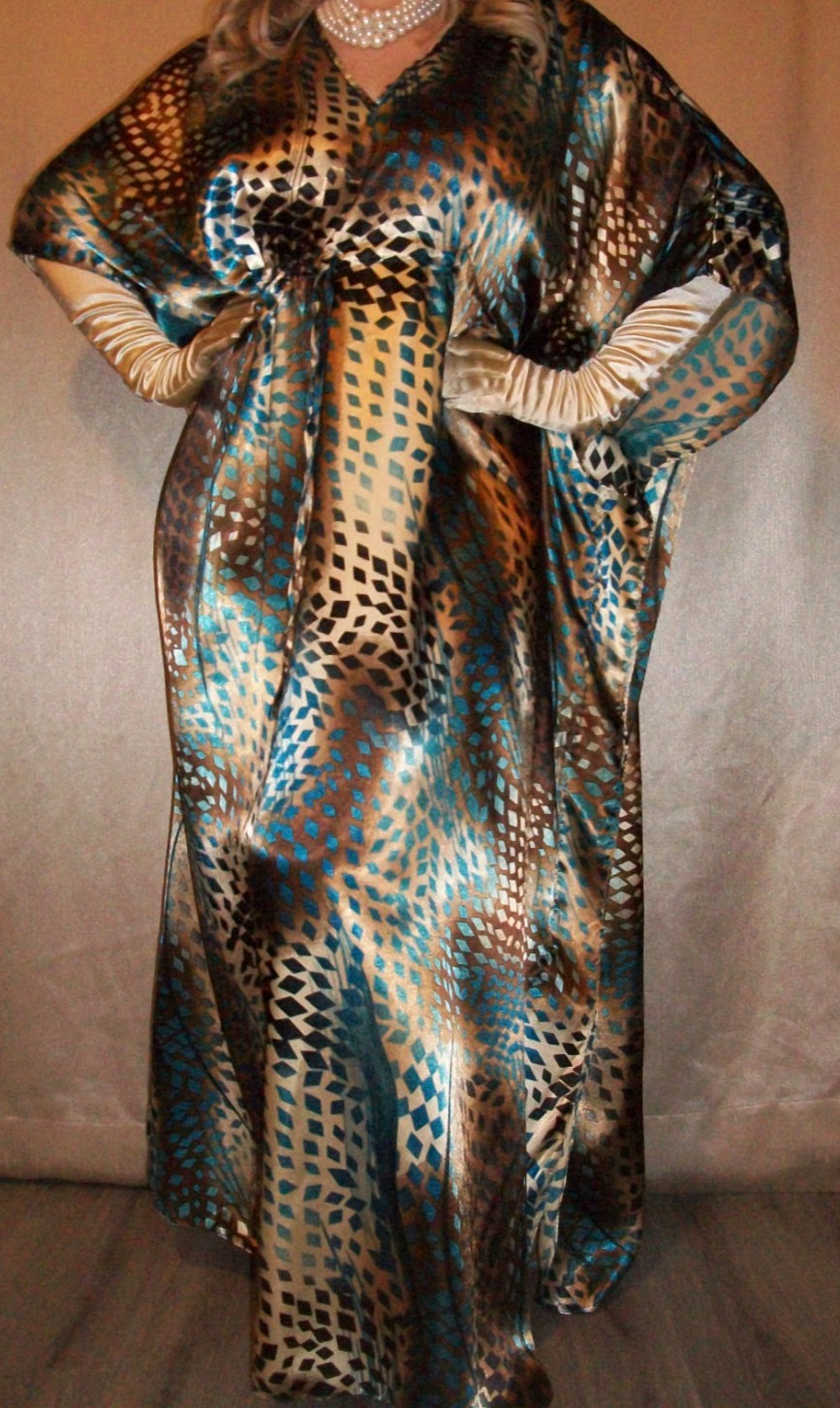 Vtg Gold Peacock Mocha Satin Nightgown L XL