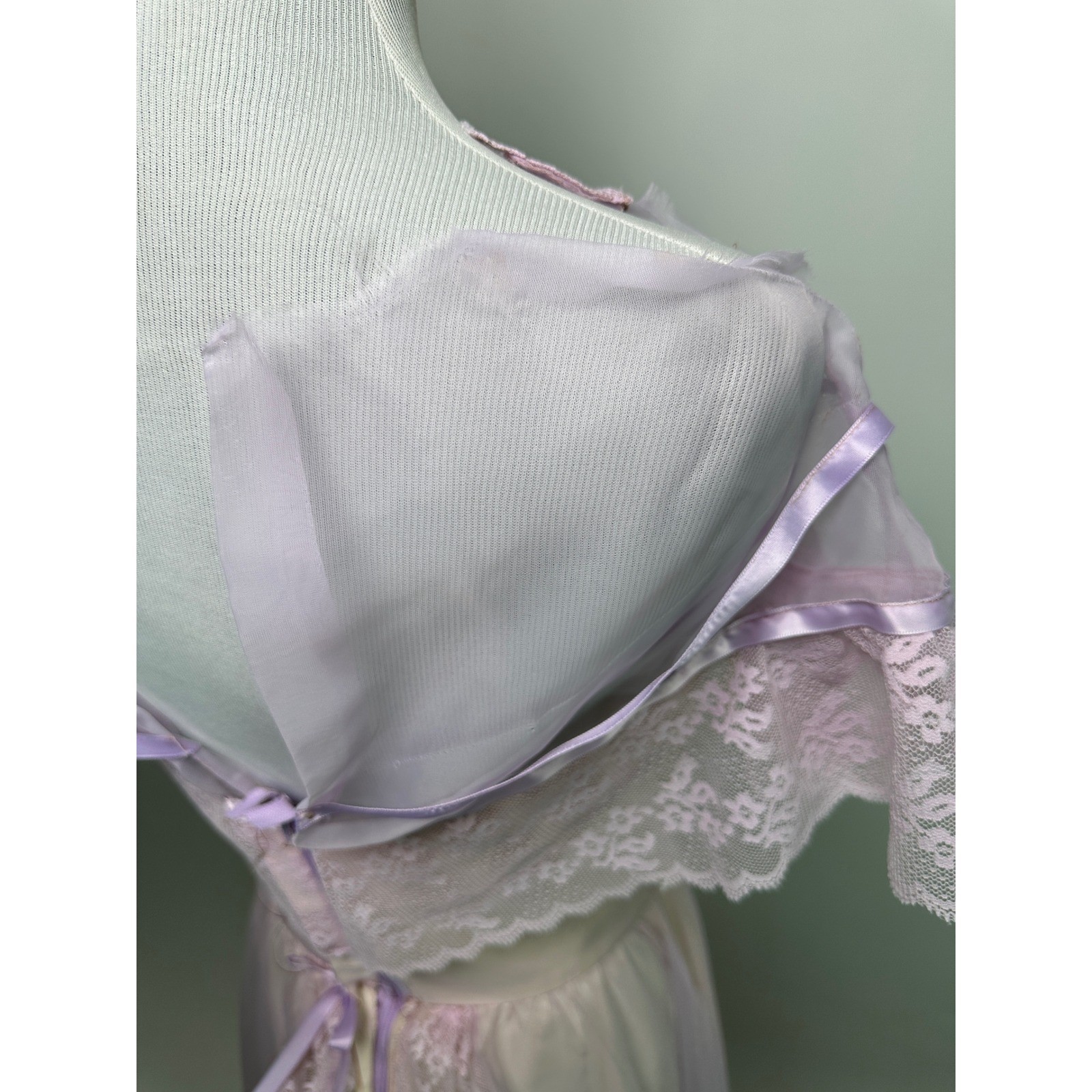 Vintage 70s Lilac Prairie Cottagecore Cupcake Dress Tulle Lace Boho Maxi Gown