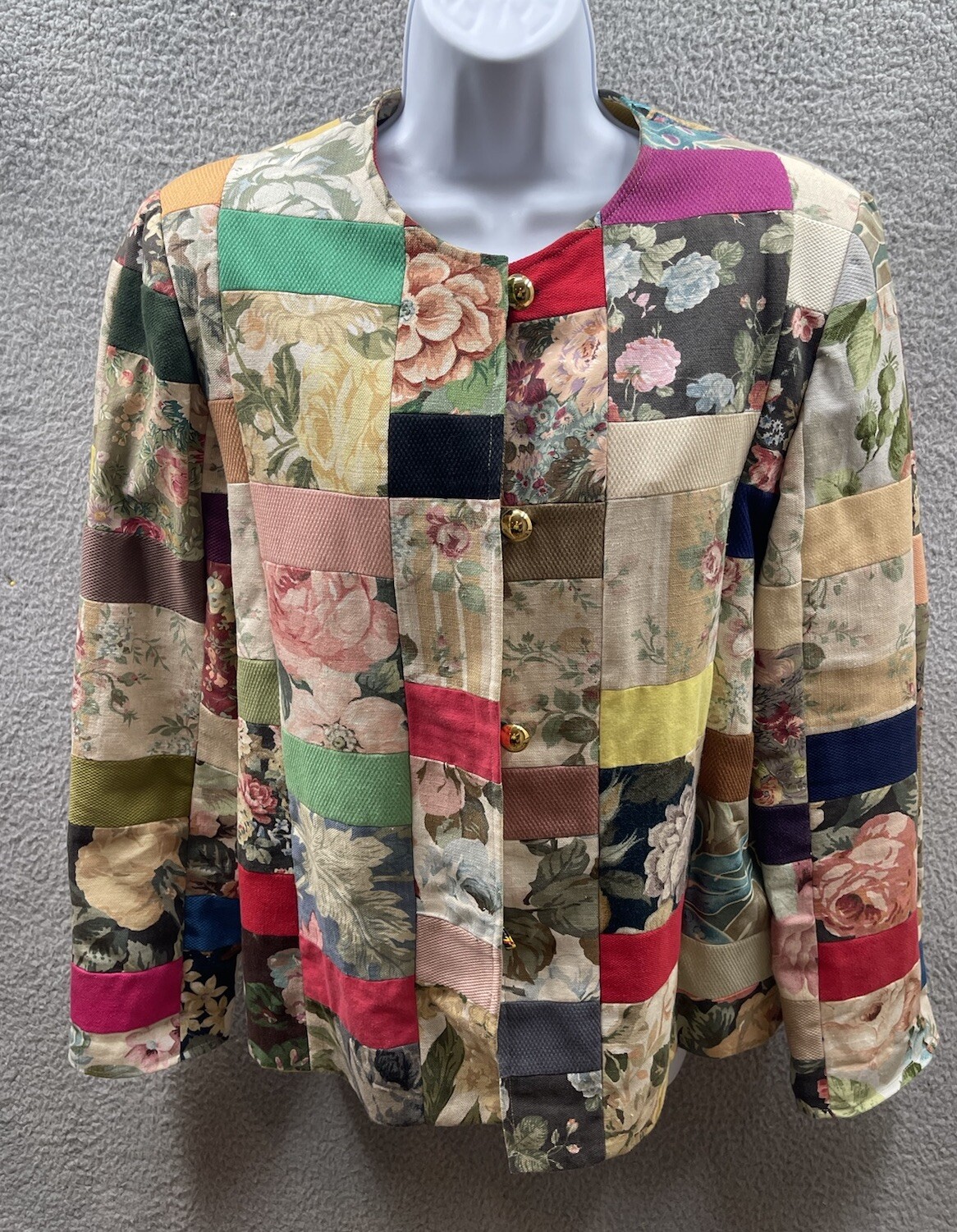 Woman’s Patches Tapestry Blazer Jacket Size 14 Petite Handmade VTG Lined Read: