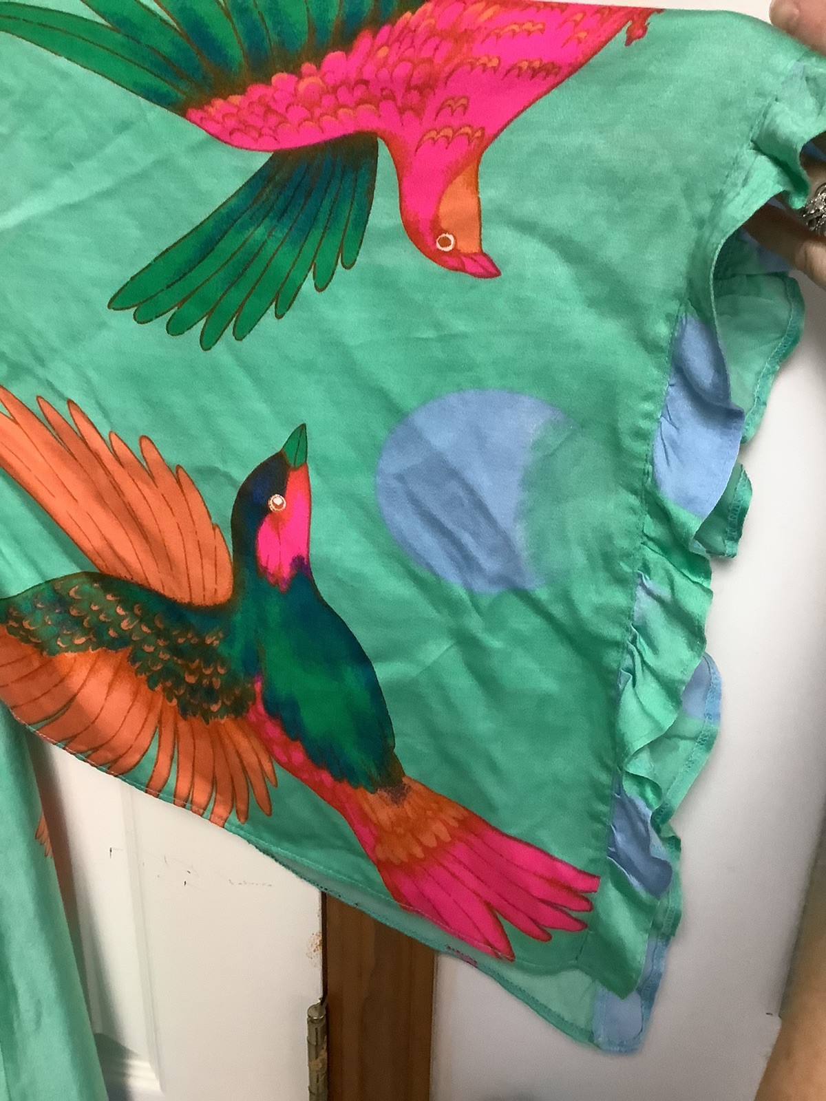 Vtg Hanae Mori Couture Japan Exotic Bird 3/4 Moon Motif Dress Wing Sleeves READ
