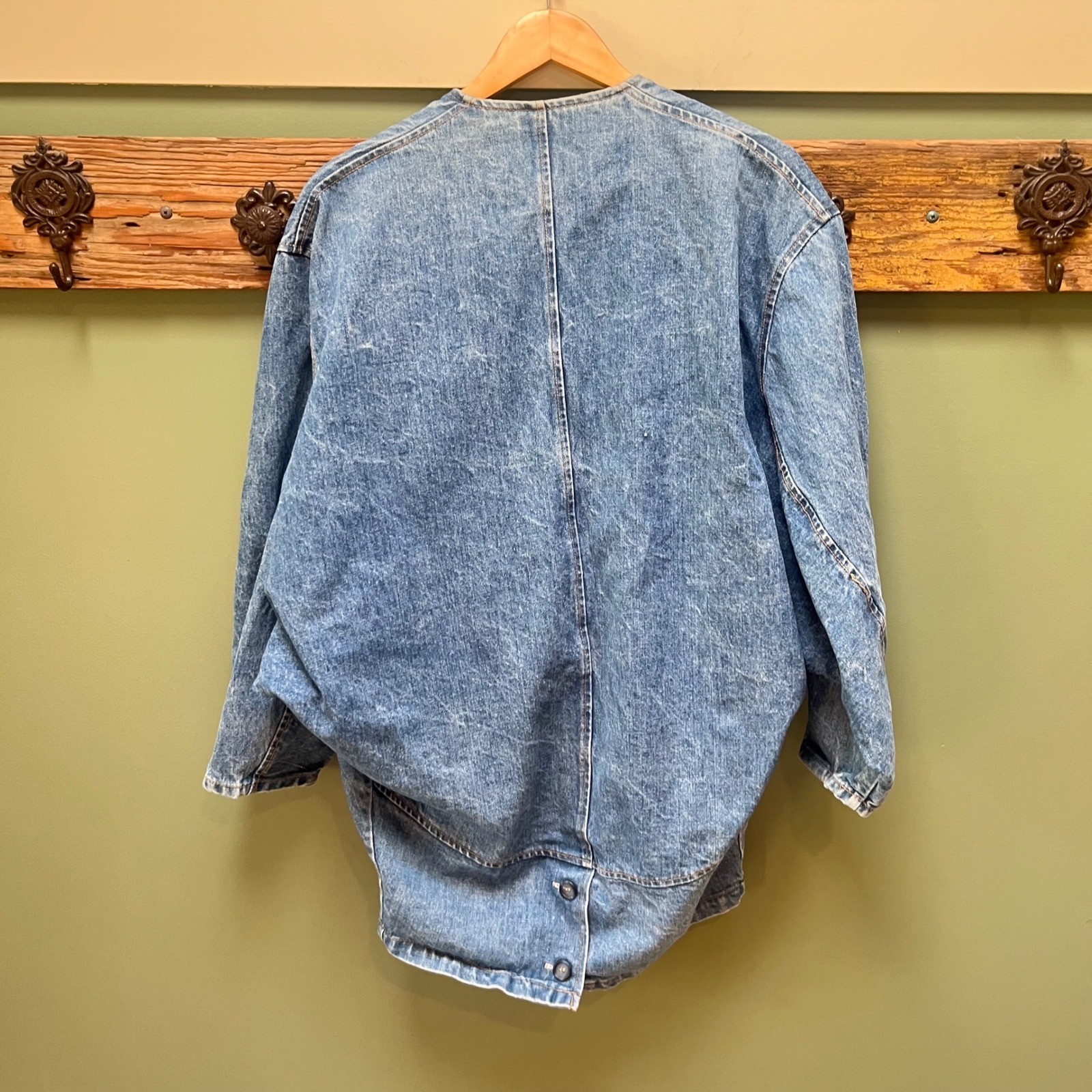 Paris Blues Vintage 80s Acid Wash Denim Jacket Dolman Sleeve Double Breasted M