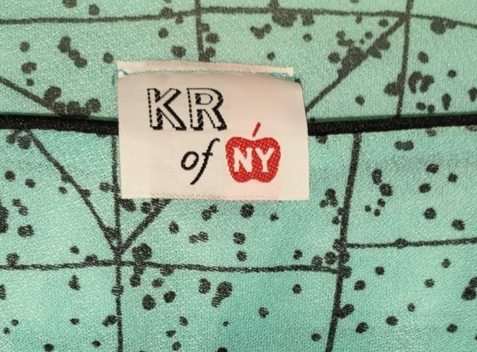 Vtg 80s KR of NY Awesome MINT GREEN BLACK GEO Print Top Black Skirt BOW Dress 16