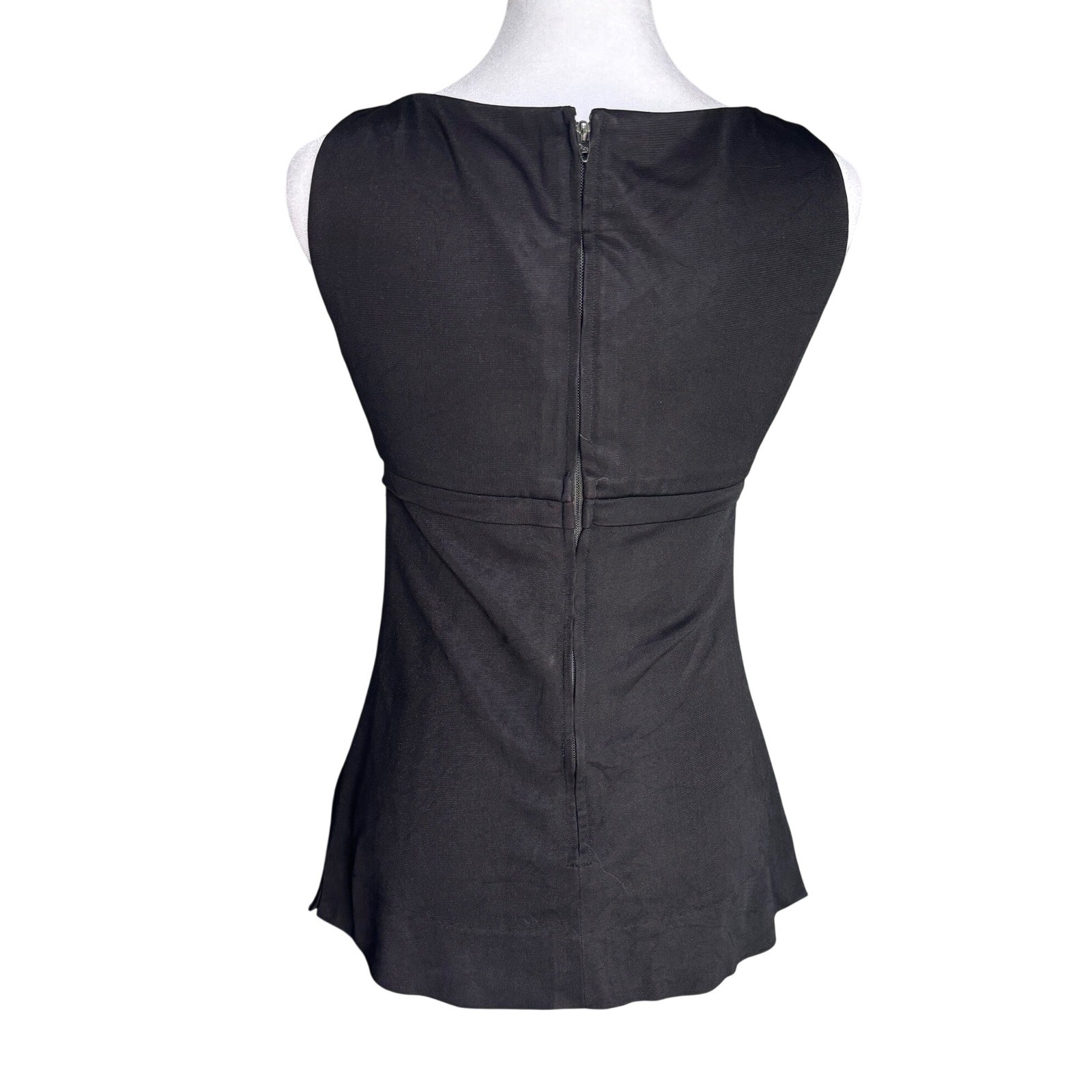 Vintage Manning Silver Black Plunging V-Neck Empire Waist Shell Top Office Siren