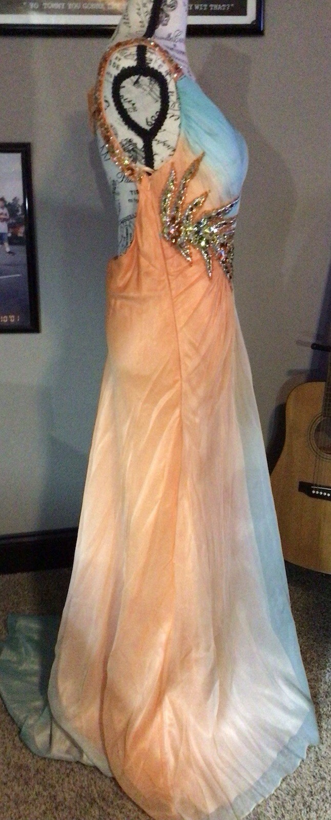 Vintage Women’s Formal Evening Chiffon Gown 2 Tone Peach&Blue Size 9/10