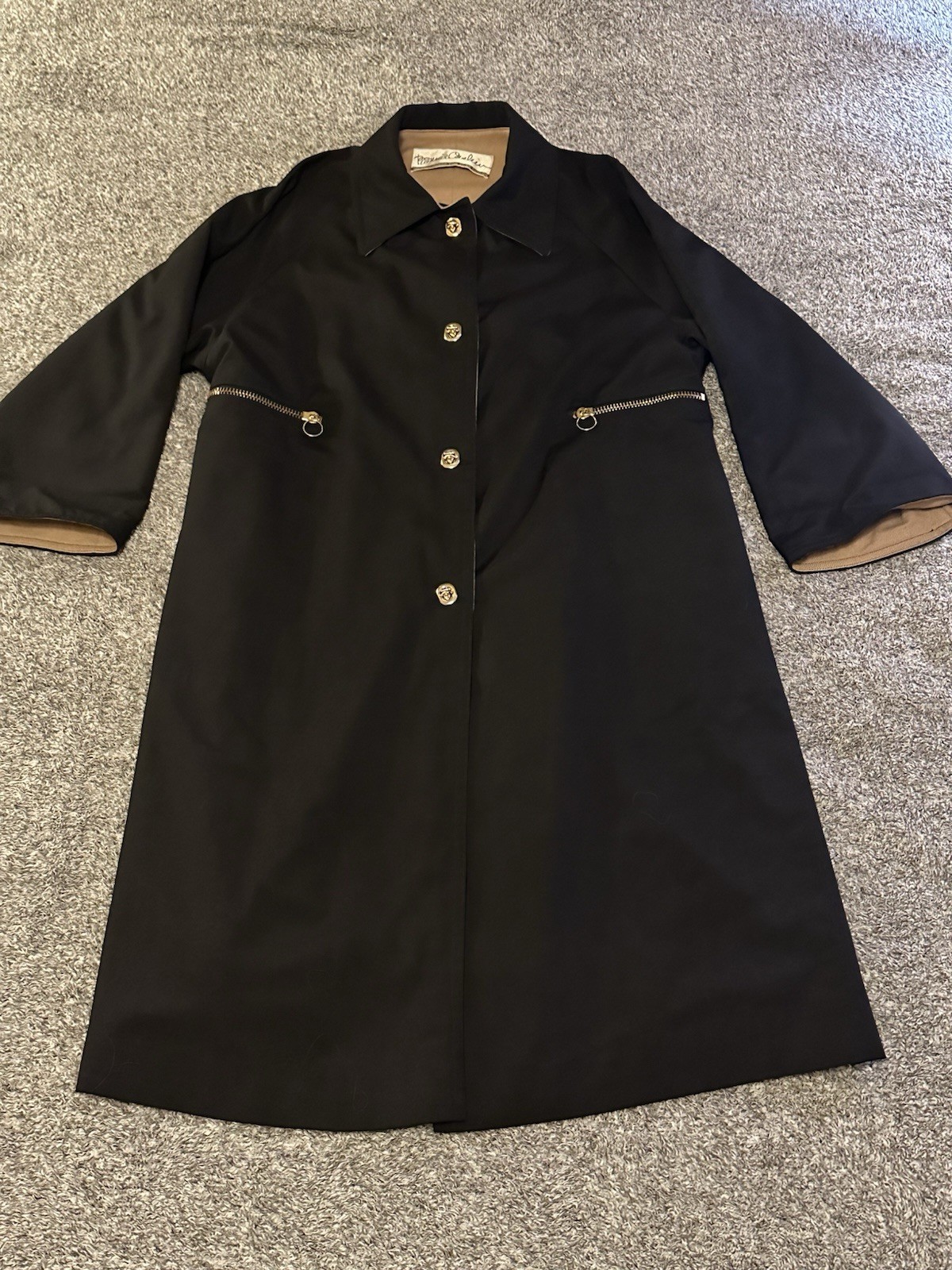 Vintage 70s Bonnie Cashin Russ Taylor Weatherwear Black Coat Toggles Zip Pockets