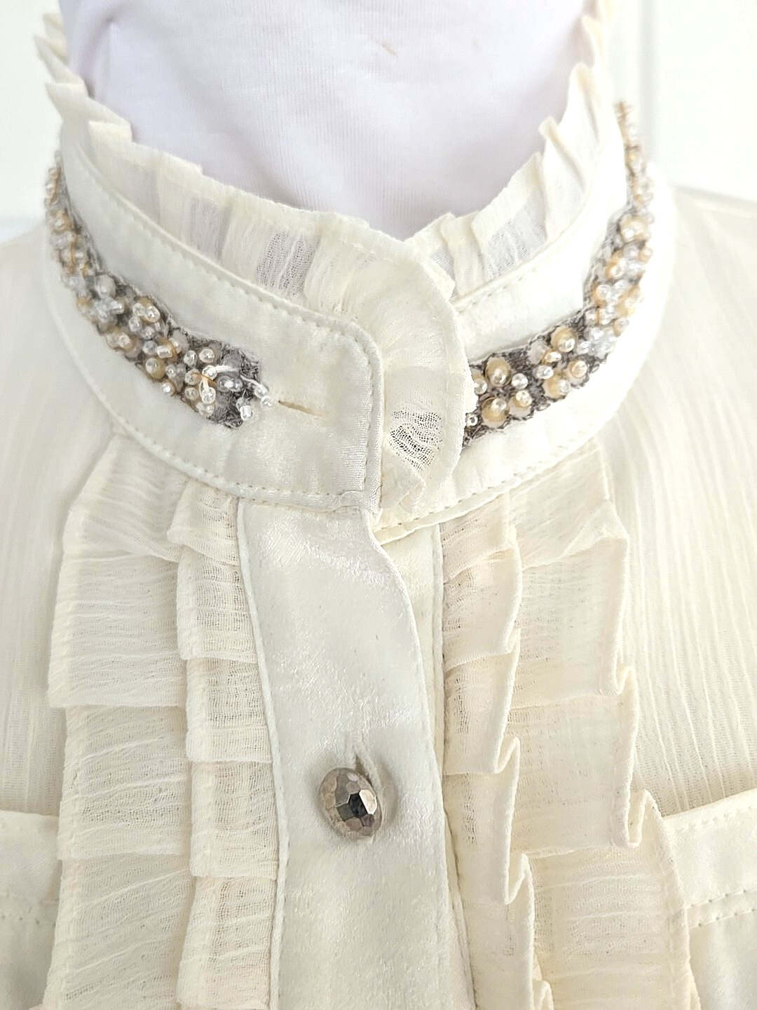 Pierre Cardin Paris Lacey Ruffle Ivory Blouse Top, Cottagecore , Prairie XS