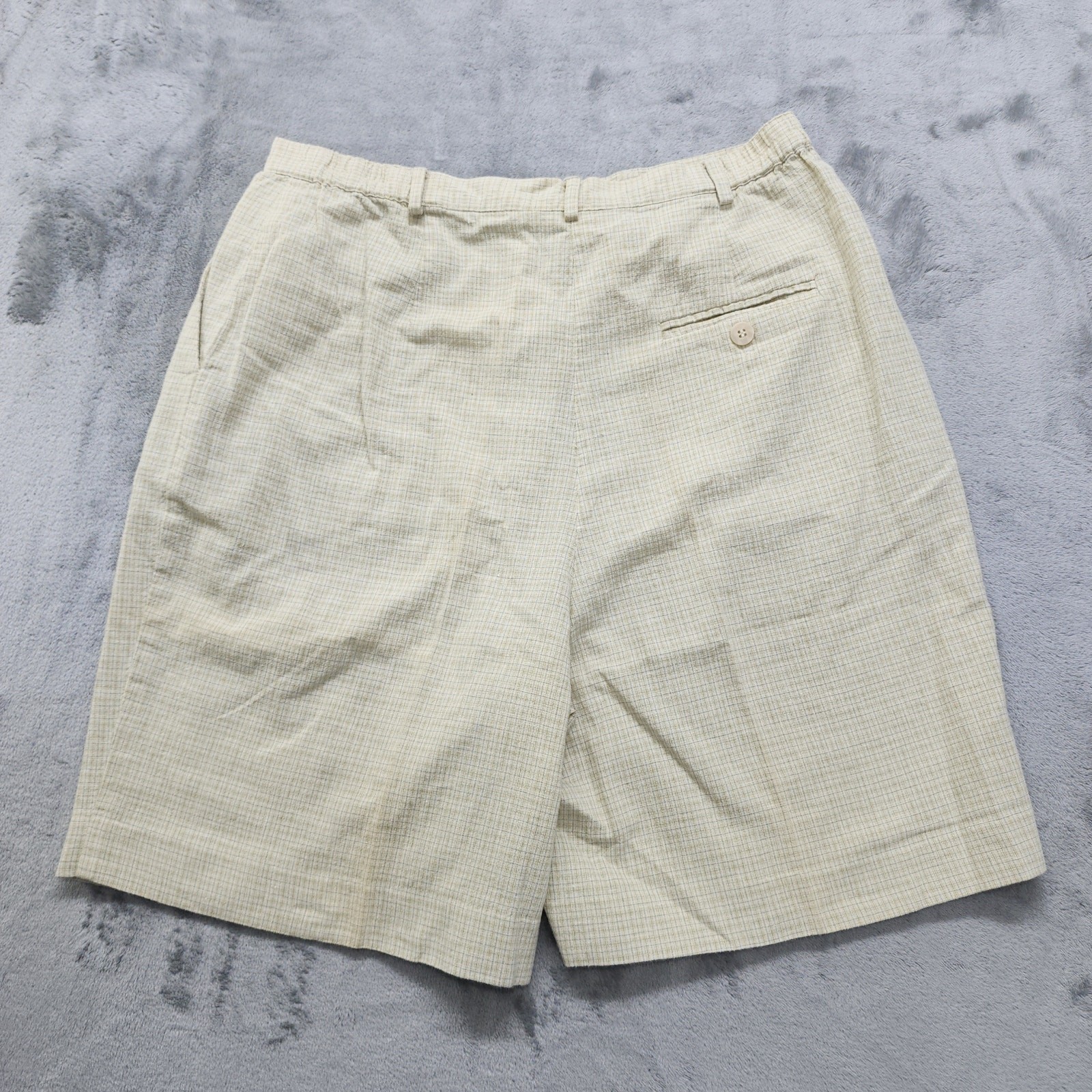 Vintage David Brooks Shorts Womens 10 PETITE Beige Plaid Linen Cotton High Rise