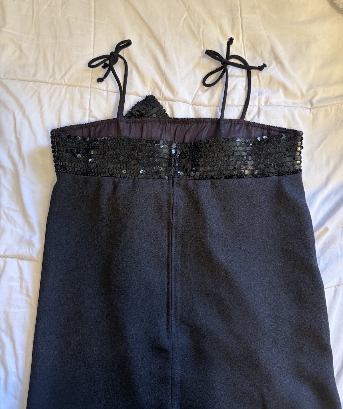 VTG Beginnings Black Sequin Bow Dress Size 7 Party Cocktail Evening Formal