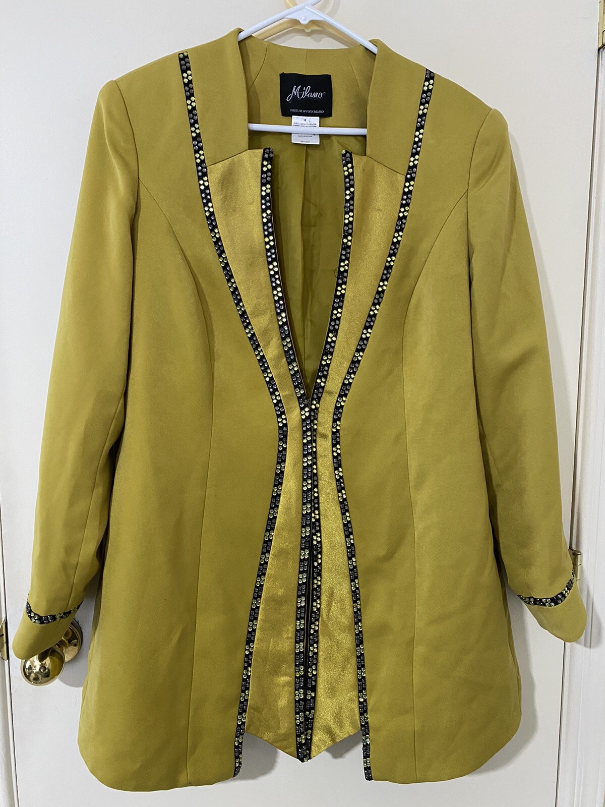 Vintage Milano Couture Chartreuse Rhinestone Blazer Needs TLC(16)