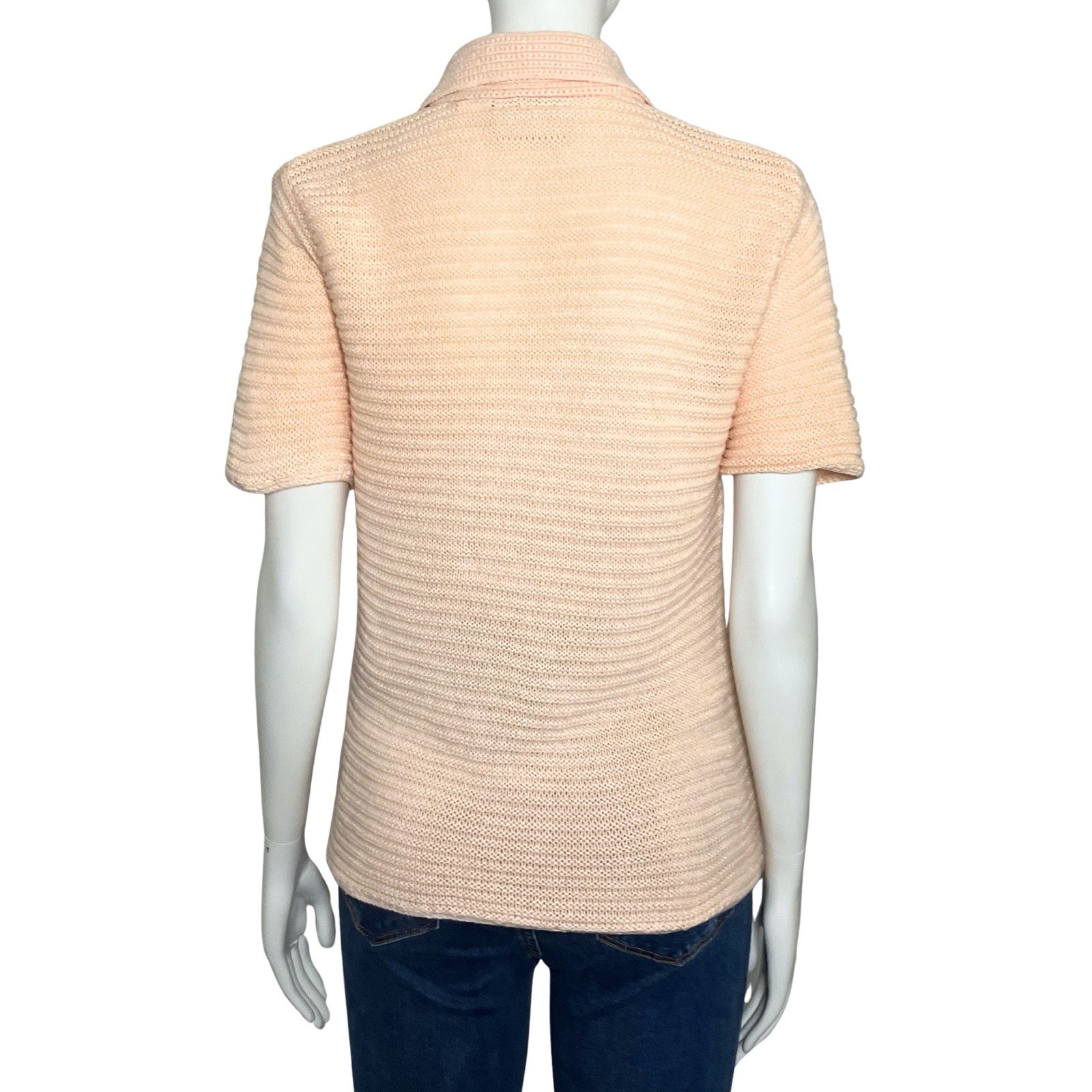 Vintage 80s Liz Claiborne Peach Linen Cotton Blend Knit Polo. S/M. Preppy Retro