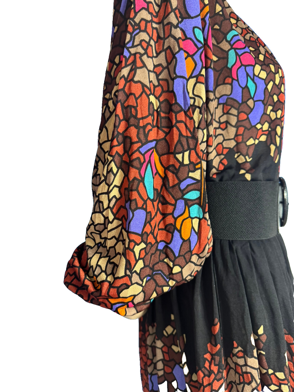 Lisabella Roma Vintage Midi Dress 70s 80s Jersey Fit & Flare Mosaic Pattern 40 42