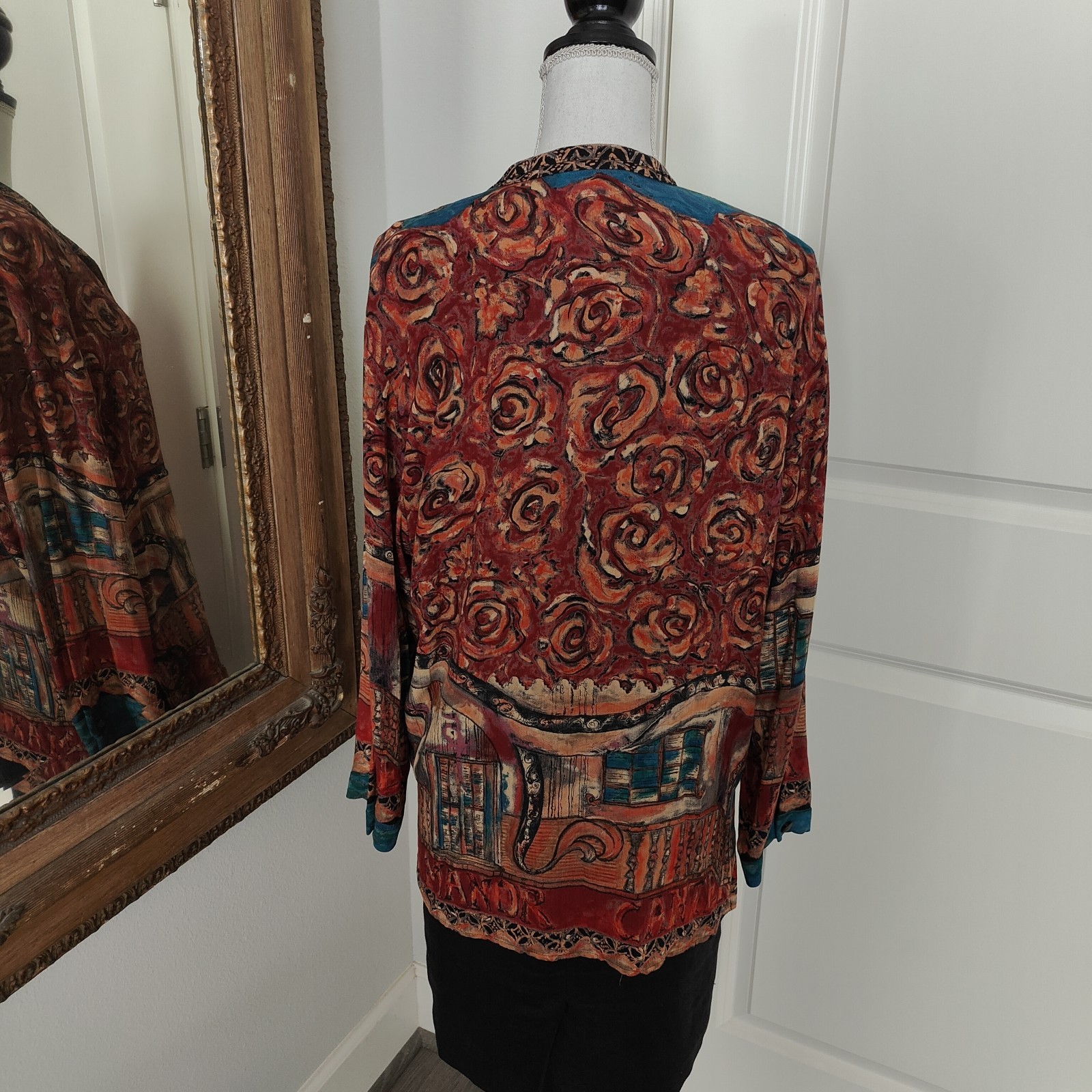 Carole Little Women’s 6 Blouse Vintage 80’s Muted Earth Tones Roses Cool Buttons