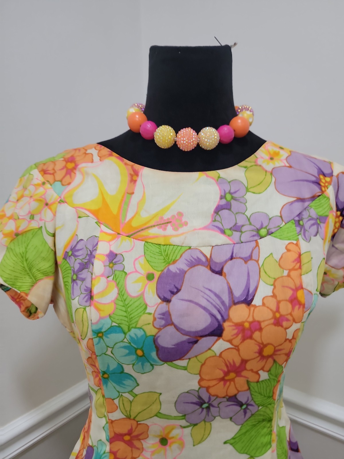 Vintage Made In Hawaii Psychedelic Floral Maxi Dress Tropical Boho Hippie