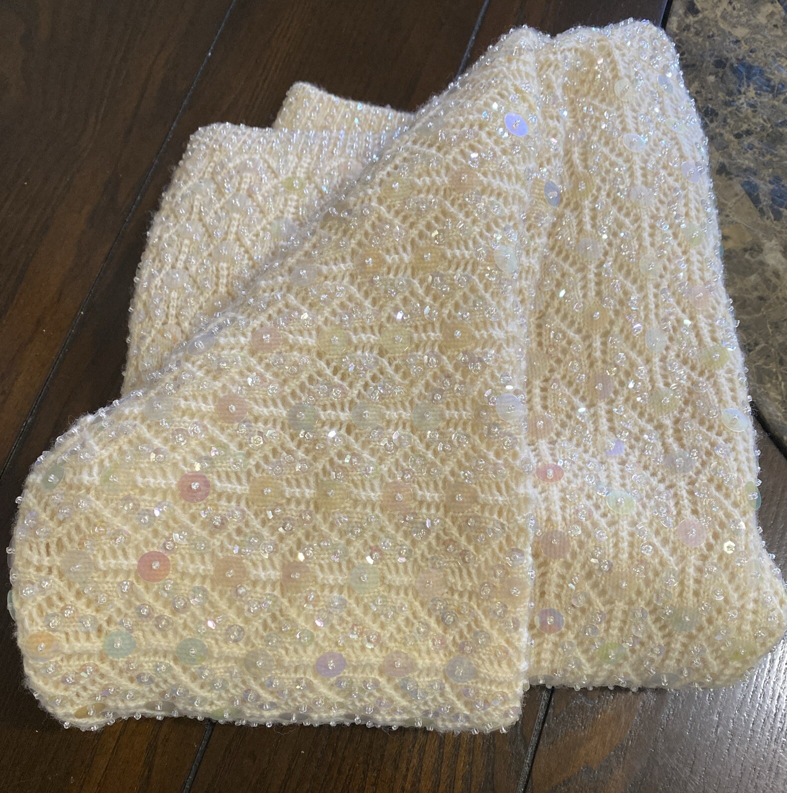Vintage Jeri-Jo New York Sequin Cardigan Sweater Jacket 100% Wool Size 38 Ivory