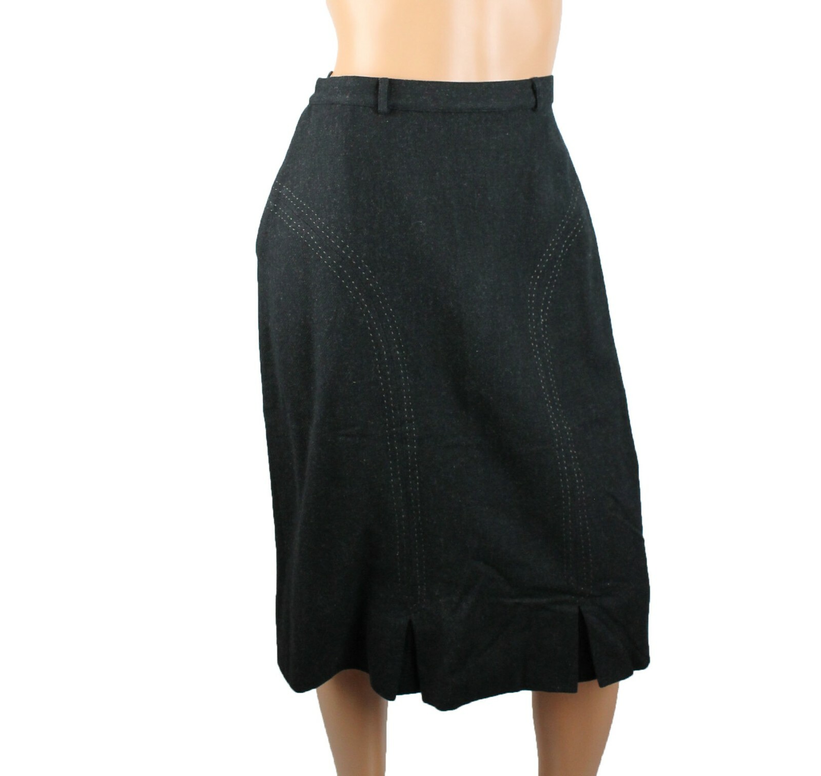 Vintage Pencil Skirt Sz S 60s Wool Black Charcoal Gray Embroidered Fitted Wiggle
