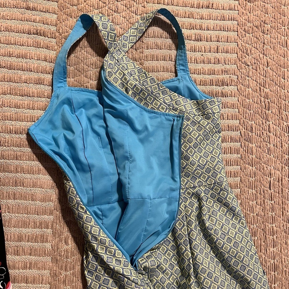 Nanette Lepore Women Size 2 A Line Mini Dress Retro 70s Inspired Blue Green