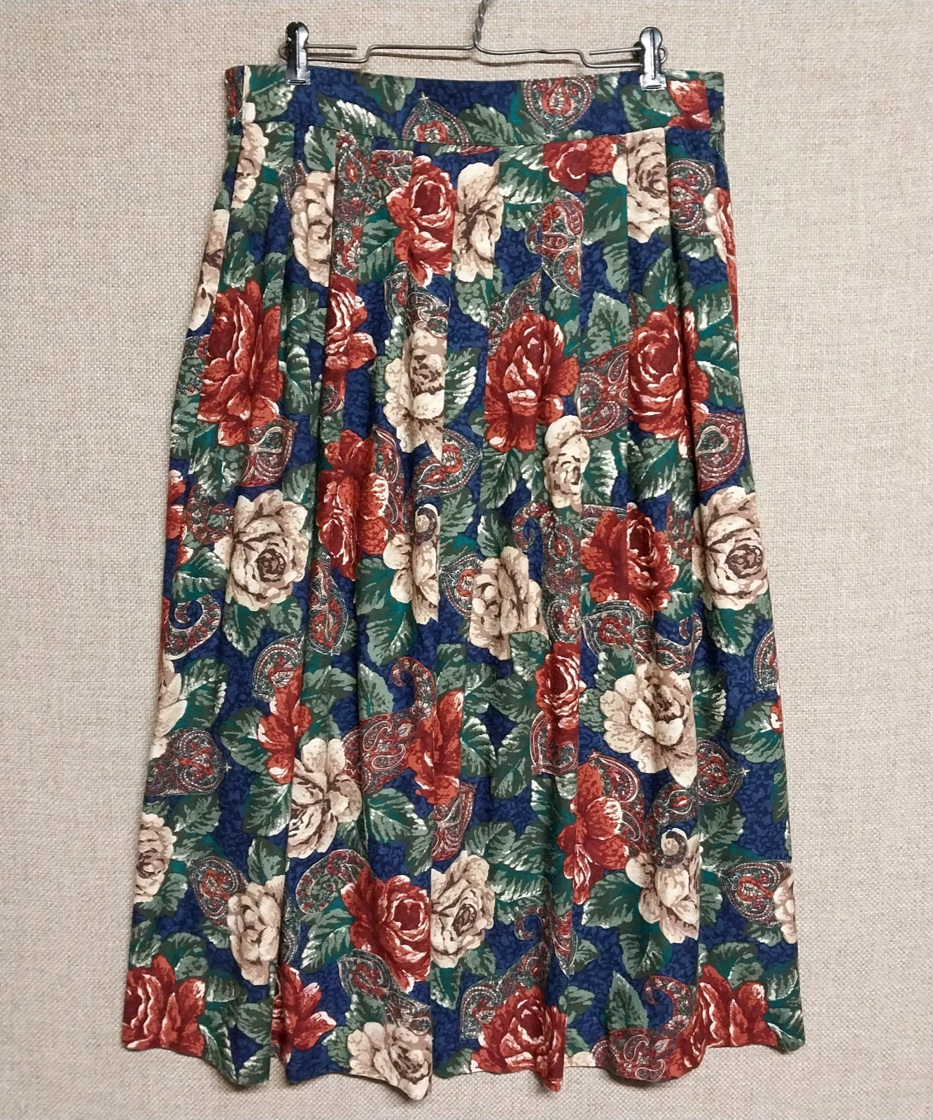Vintage Kathie Lee Rich Orange Beige Blue Floral Skirt Pleated Maxi USA Size 10