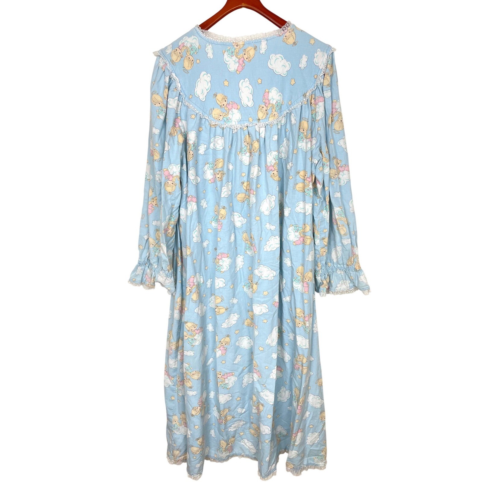 Vtg Precious Moments Womens Nightgown Sz XL Long Sleeve Flannel Angels Cottage