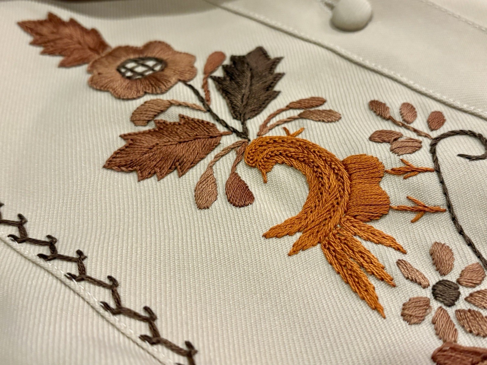 Vintage 60s 70s Embroidered Peasant Folk Shirt Top Bohemian Handmade Tan Button