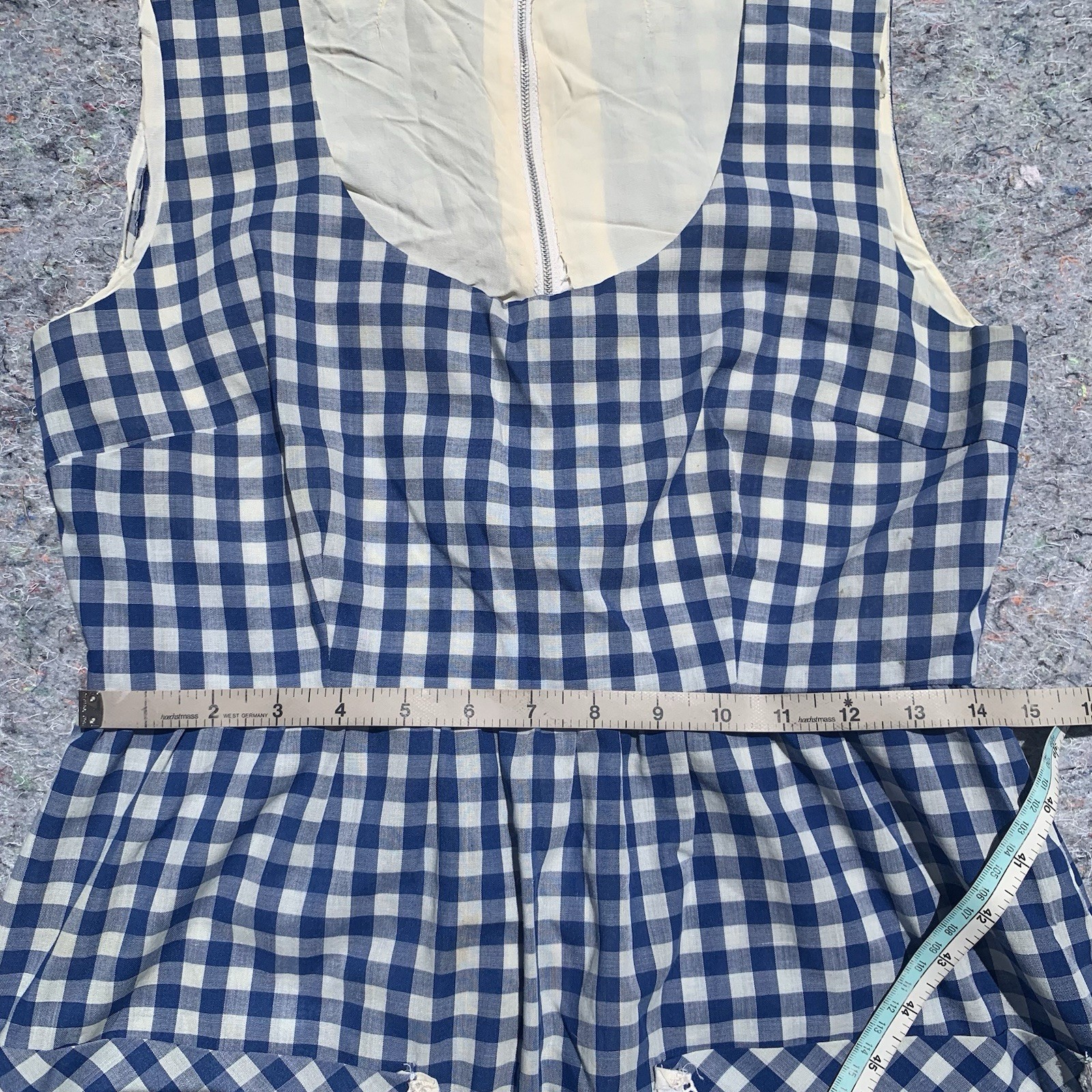 As Is vintage 50s blue gingham cotton sleeveless straight maxi dress cottage