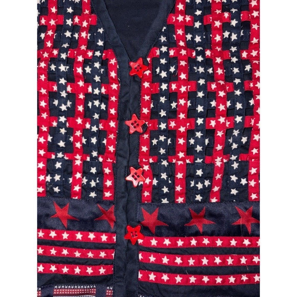 Vintage KEREN HART Size L 100% Cotton Vest Button Down Stars and Stripes Quilt