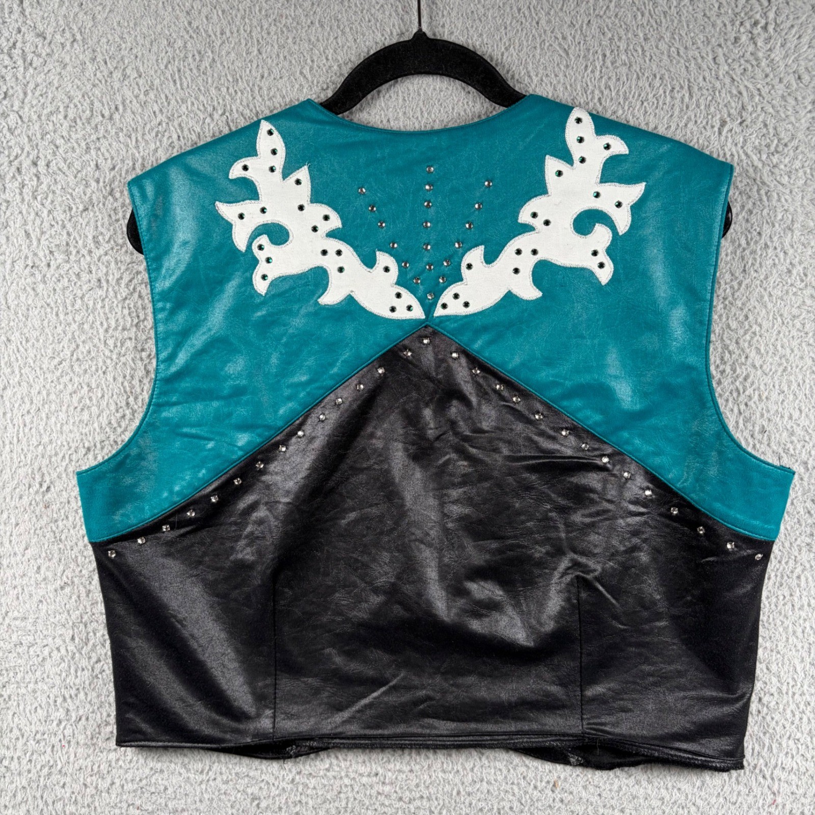VTG 1849 Authentic RanchwearWestern Vest Teal Black Studded USA Cowgirl