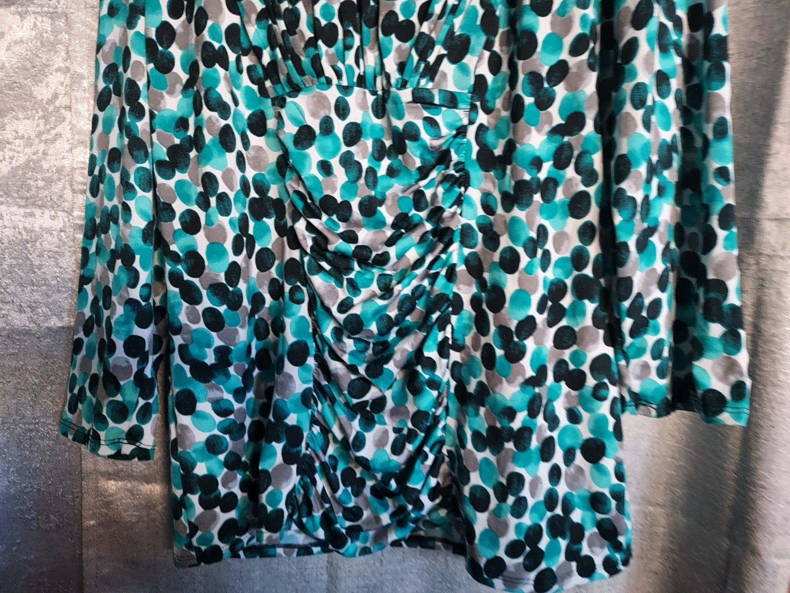 Dress Barn Woman Blouse XL ruched front multicolor stretch top