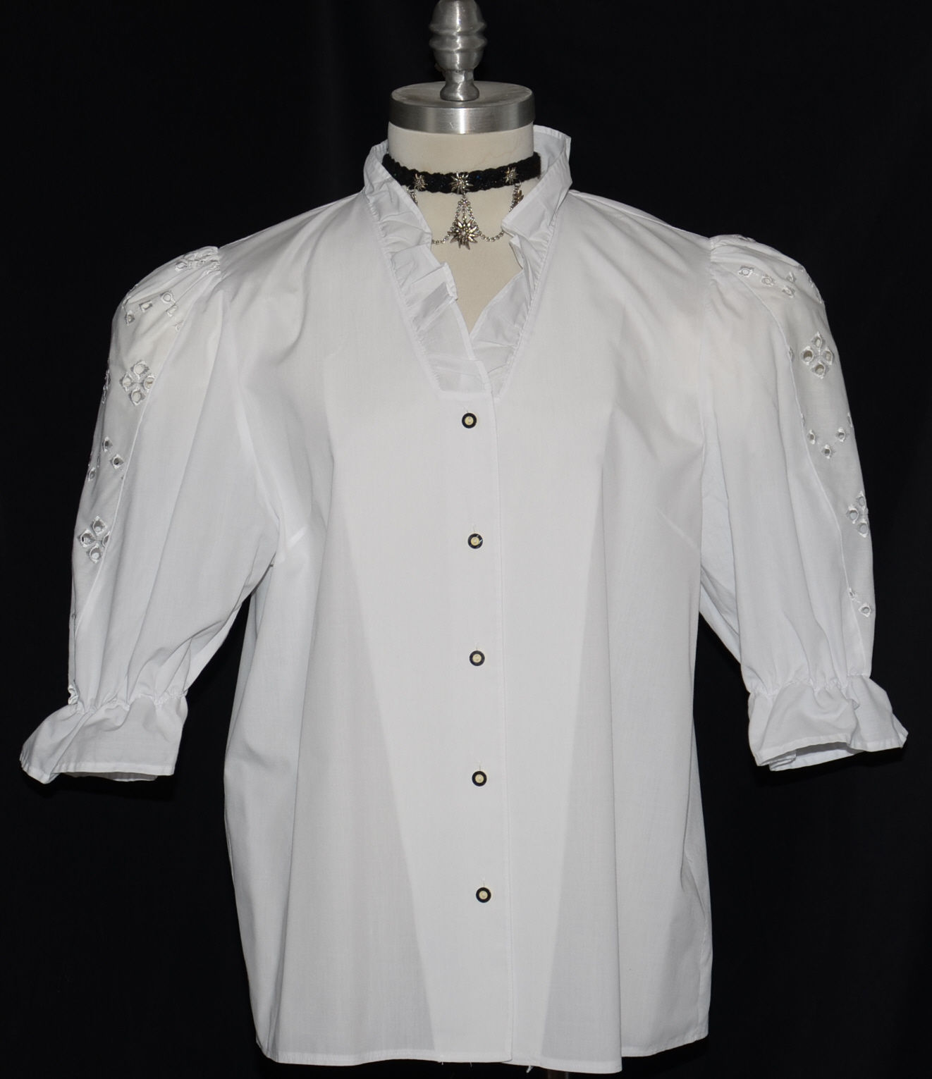 L 16 B44″ VICTORIAN WHITE LACE Blouse Shirt Top German Dirndl Dress Suit Western
