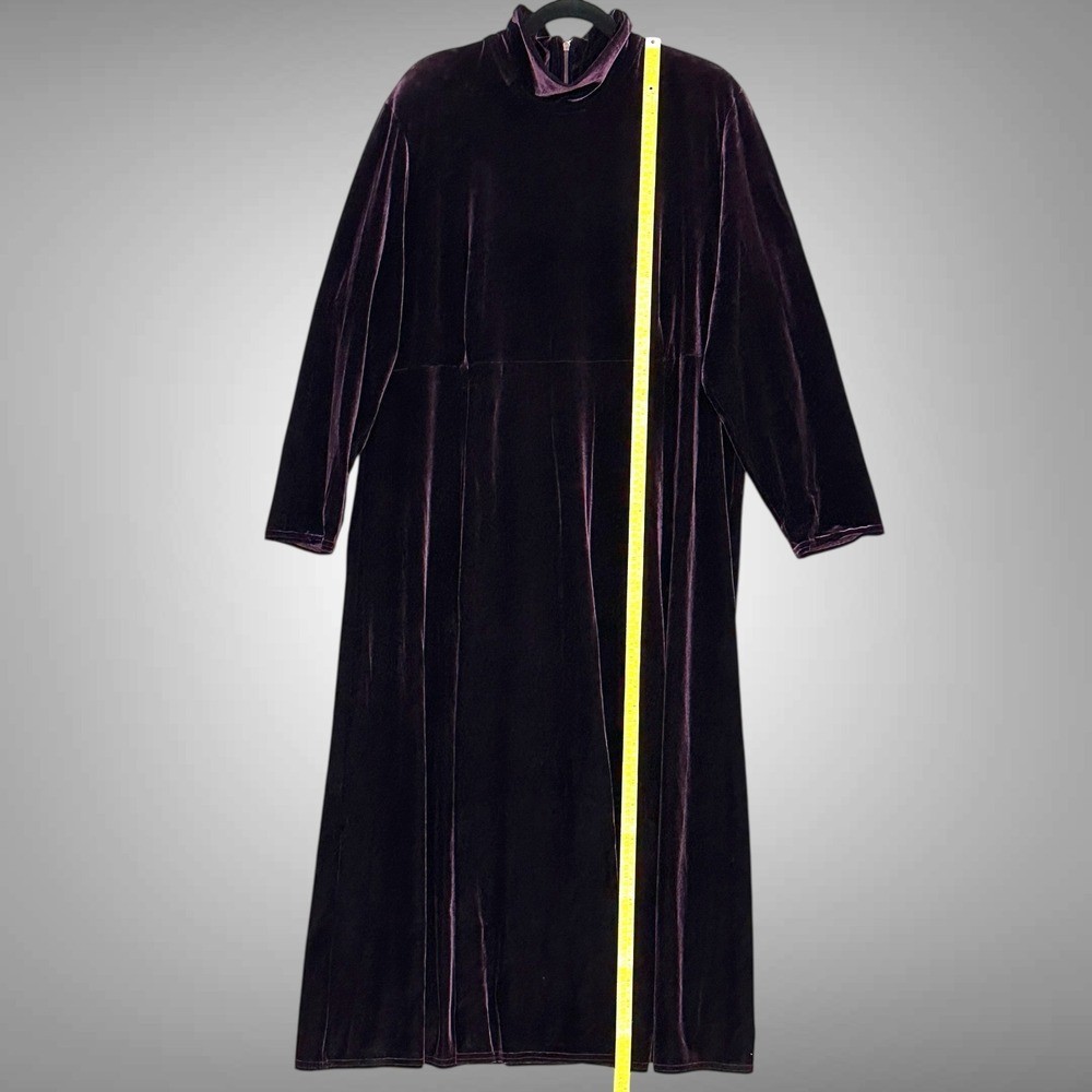 VTG KC Spencer Womens Dress Plus 1X Plum Purple Velvet Mock Neck Modest Maxi