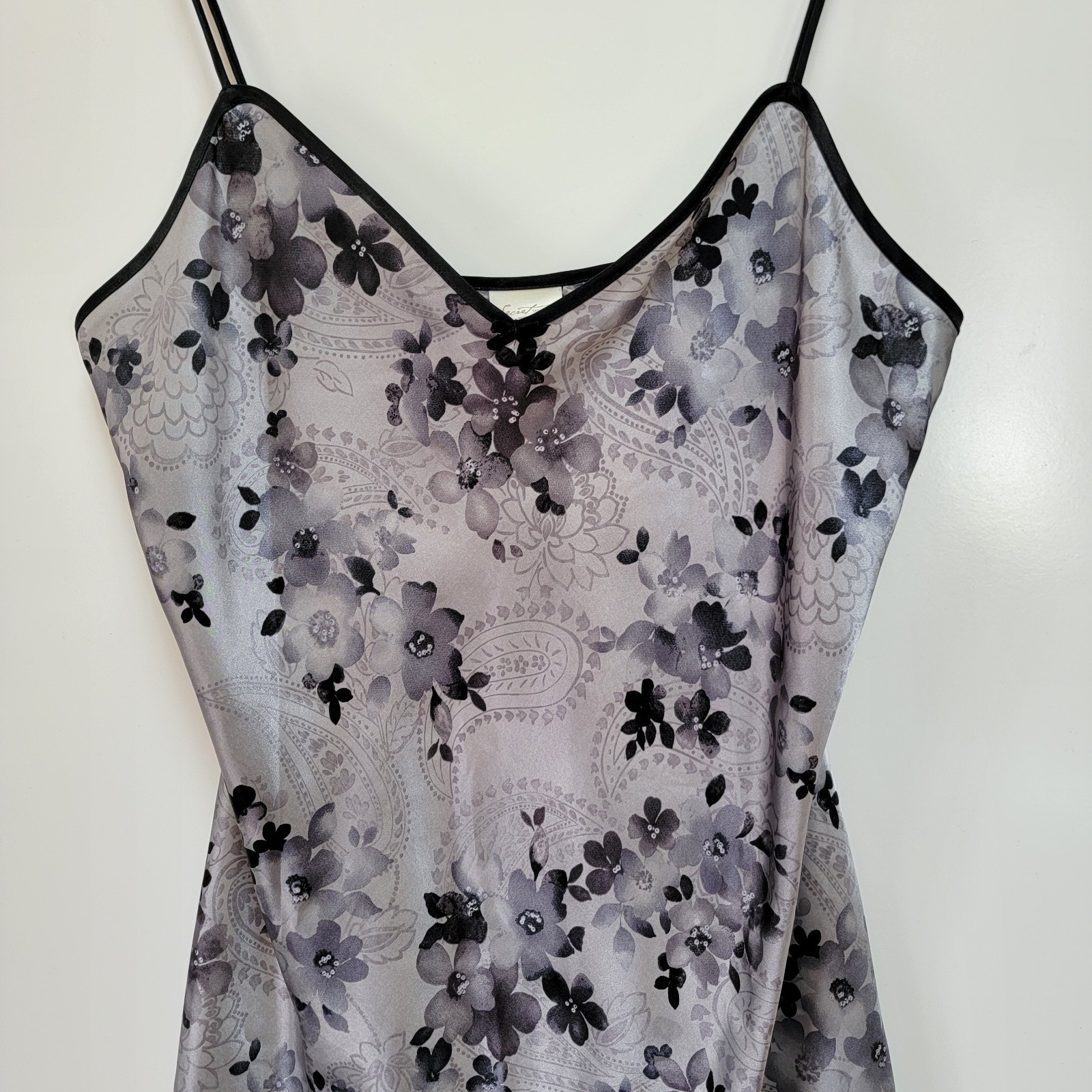 SECRET TREASURES~ Silvery Floral Shiny Satin Nylon Nightie/ Nightgown~Womens~ 2X