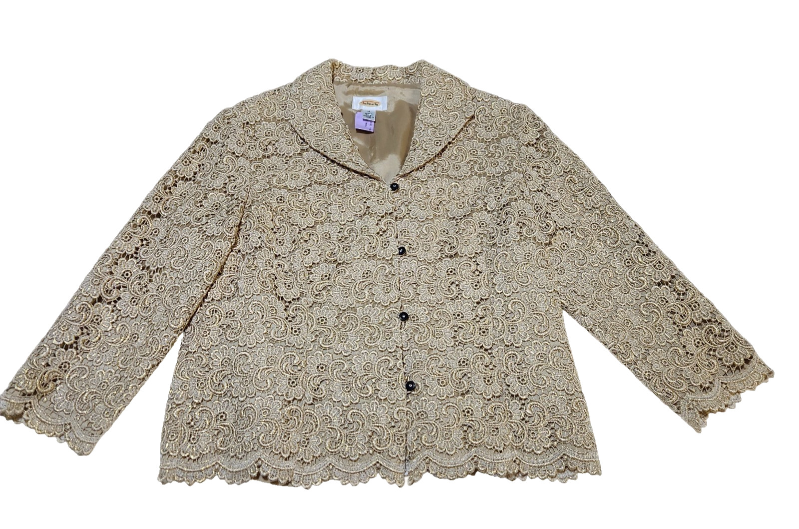 Talbots Gold Metallic Jacket Blazer Button Front Closure 3/4 Sleeves W size 12