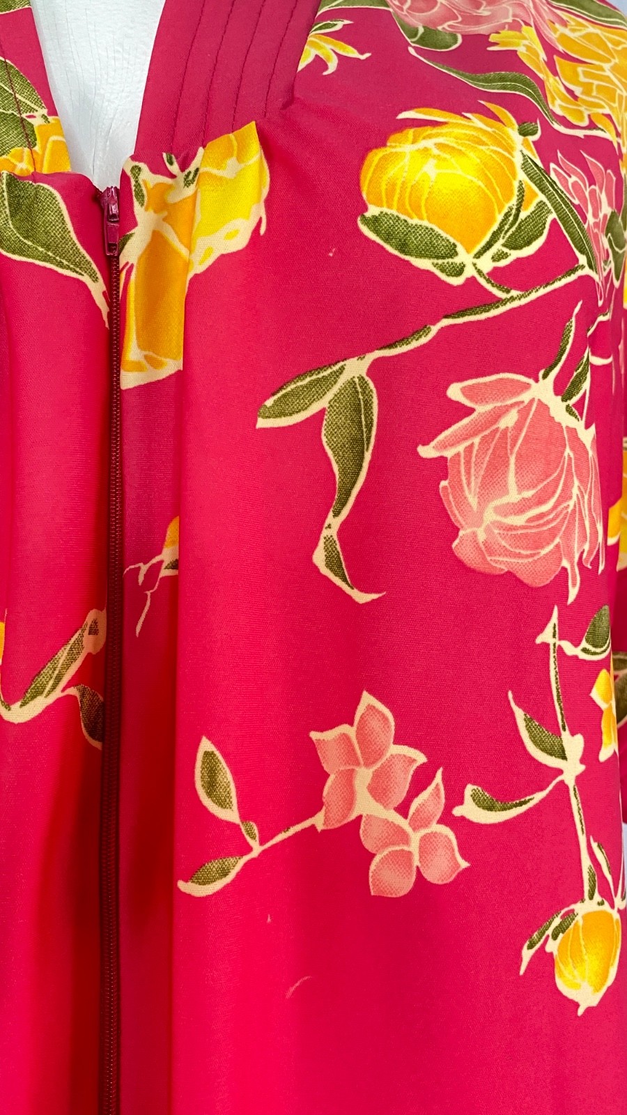 Vintage 1980s long pink yellow floral maxi dress XL lounge muumuu kaftan robe