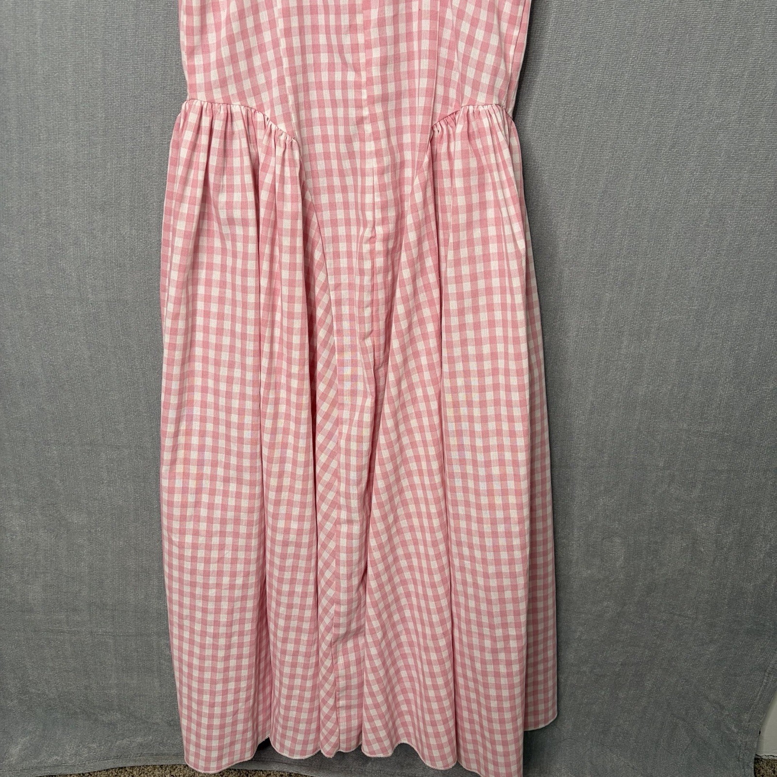 Vintage Handmade Women’s Cottage Prairie Dress Pink Gingham Plaid Country Bib M