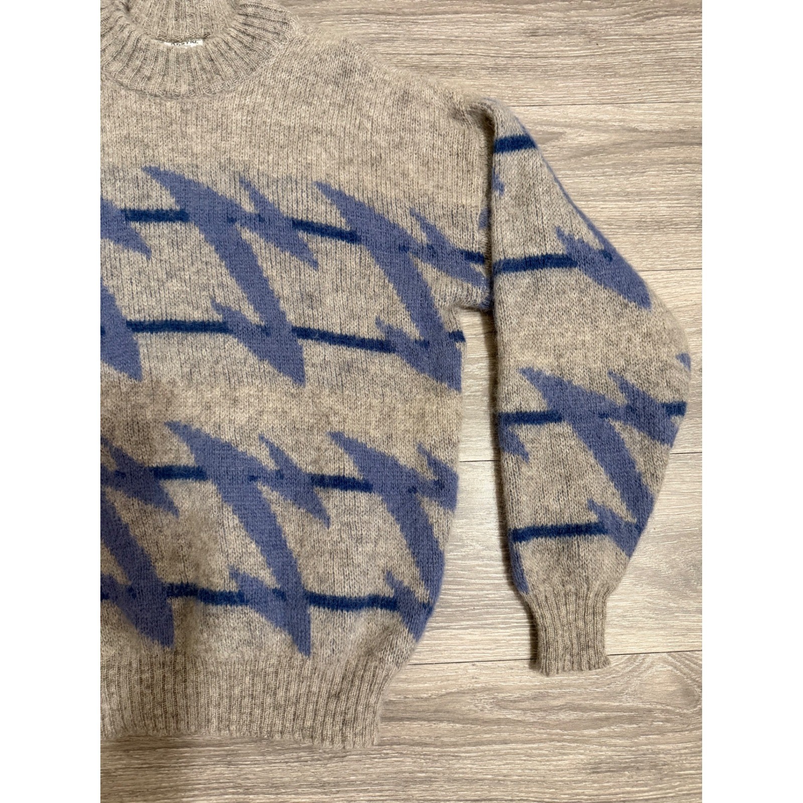Les-Knit Ltd Vintage 80s 100% Pure Wool Sweater L Blue Oatmeal Icelandic Nordic