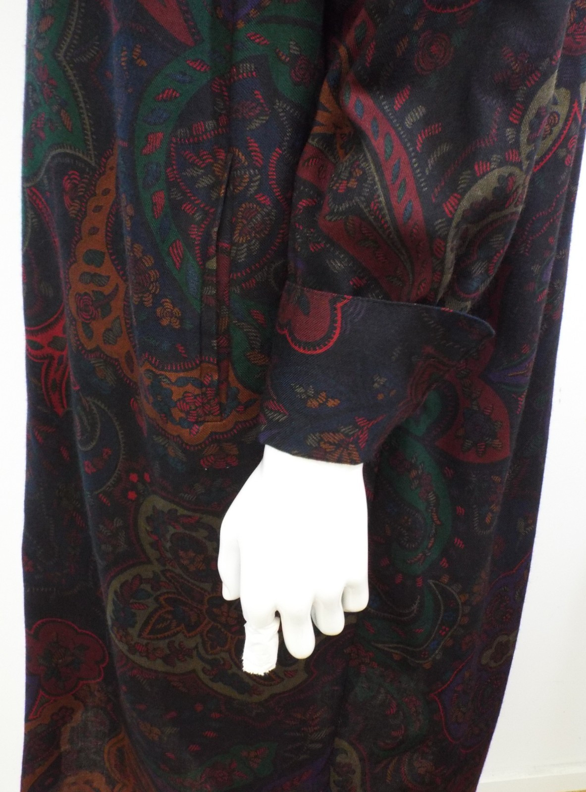 Vintage 1980s KENZO Paisley Wool Dress French Cuffs Pussybow Pockets Sakowitz