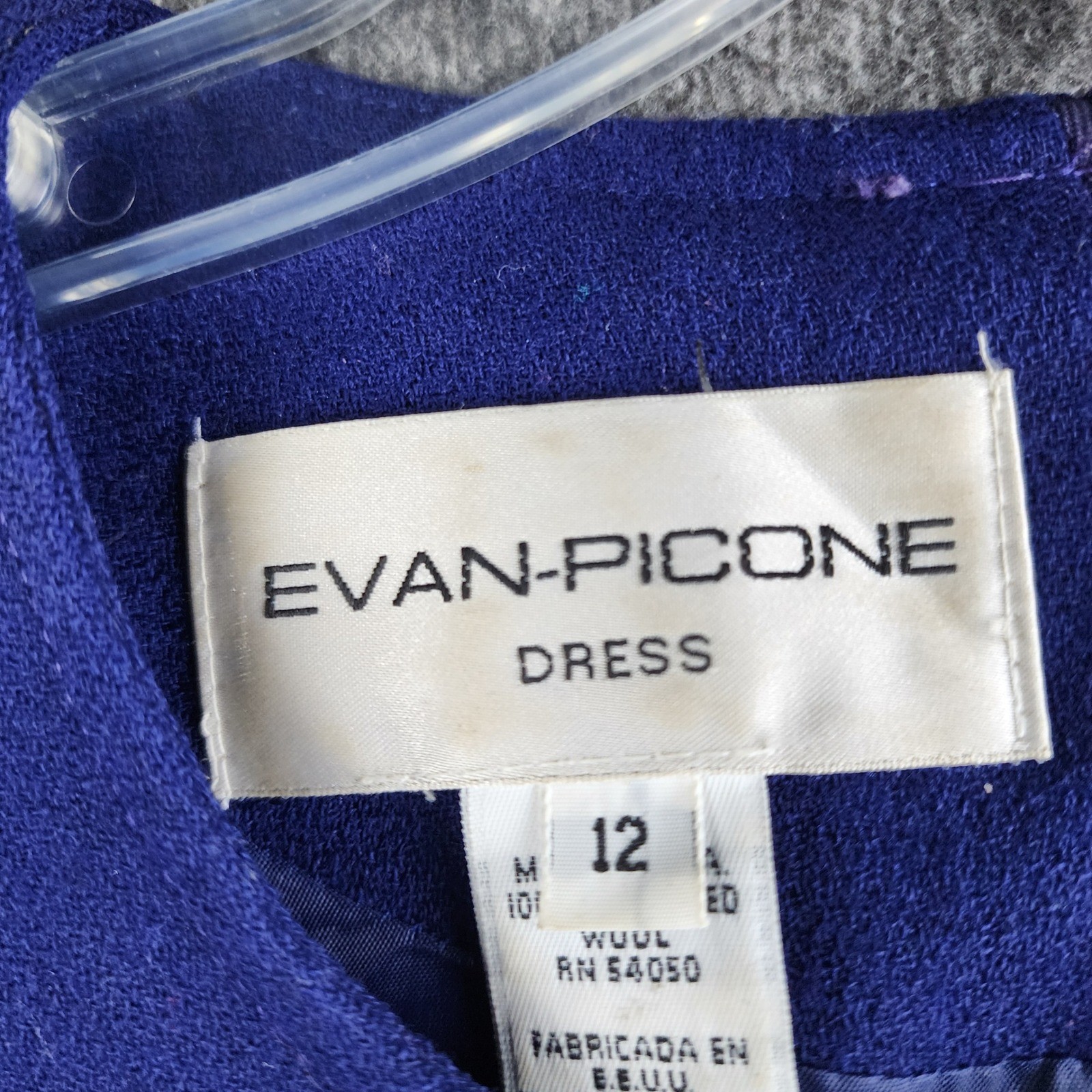 Evan-Picone Sheath Dress Women 12 Blue Worsted Wool Vintage Made in USA Toggle