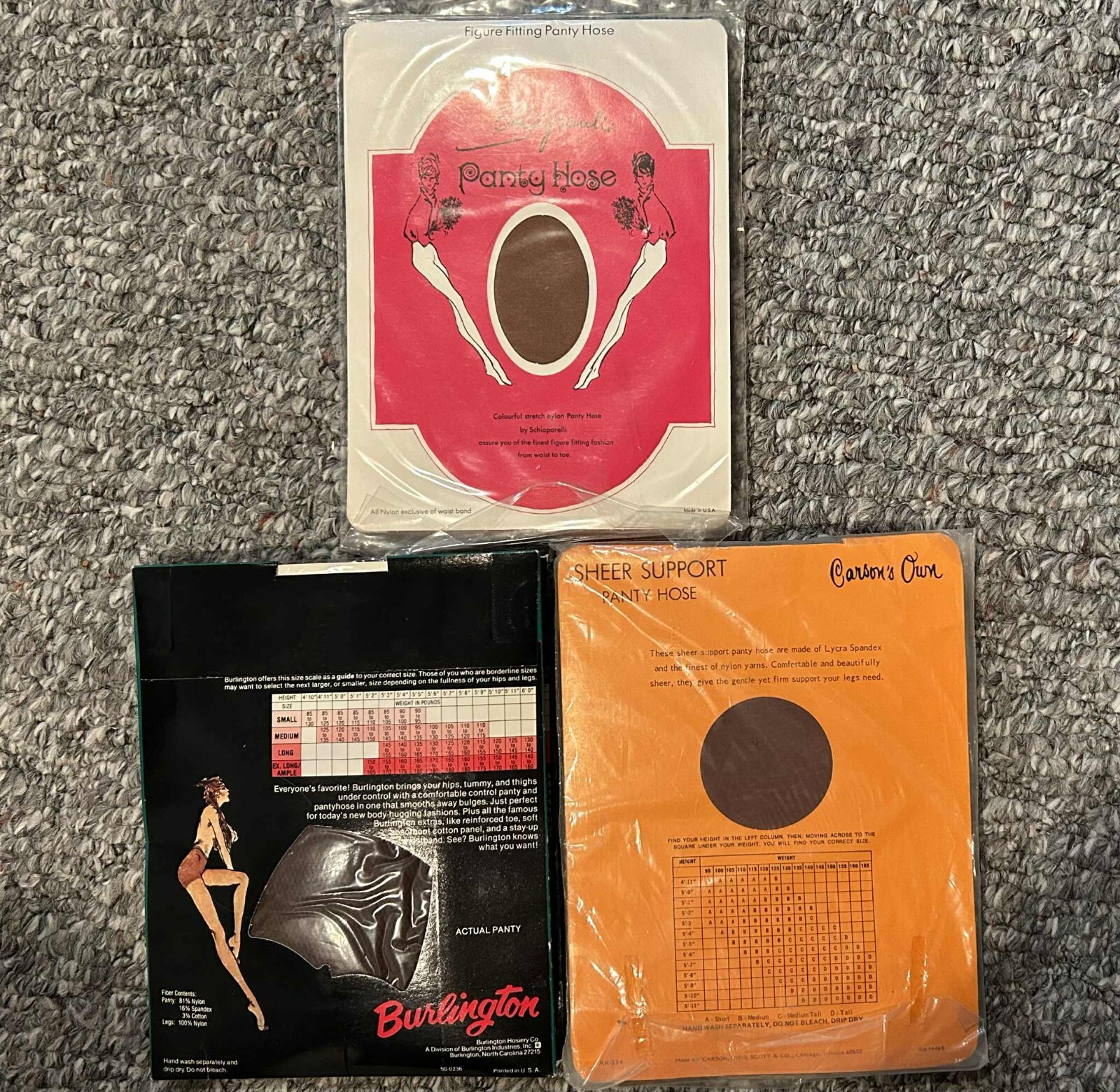 5 Vintage NEW Pantyhose Burlington MOD Schiaparelli Carson’s Own TALL Size XL