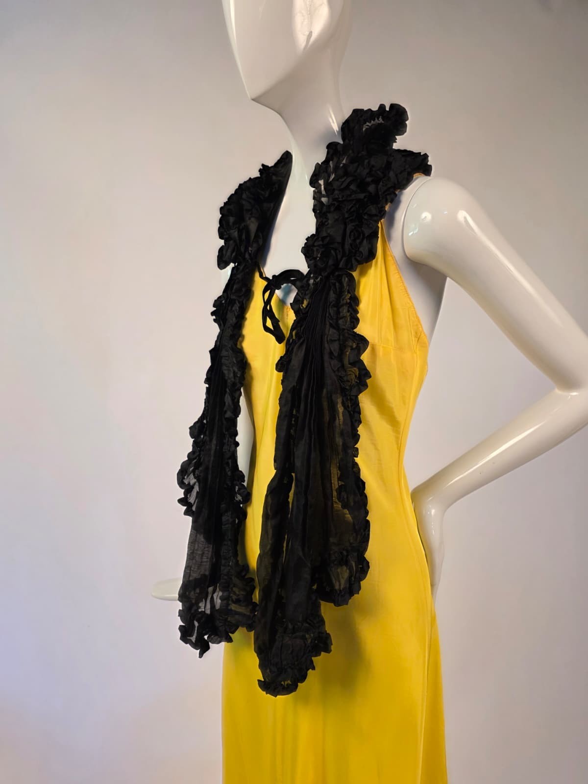 VICTORIAN 19TH C BLACK SILK VOILE RUFFLED NECKTIE SCARF FOR DRESS