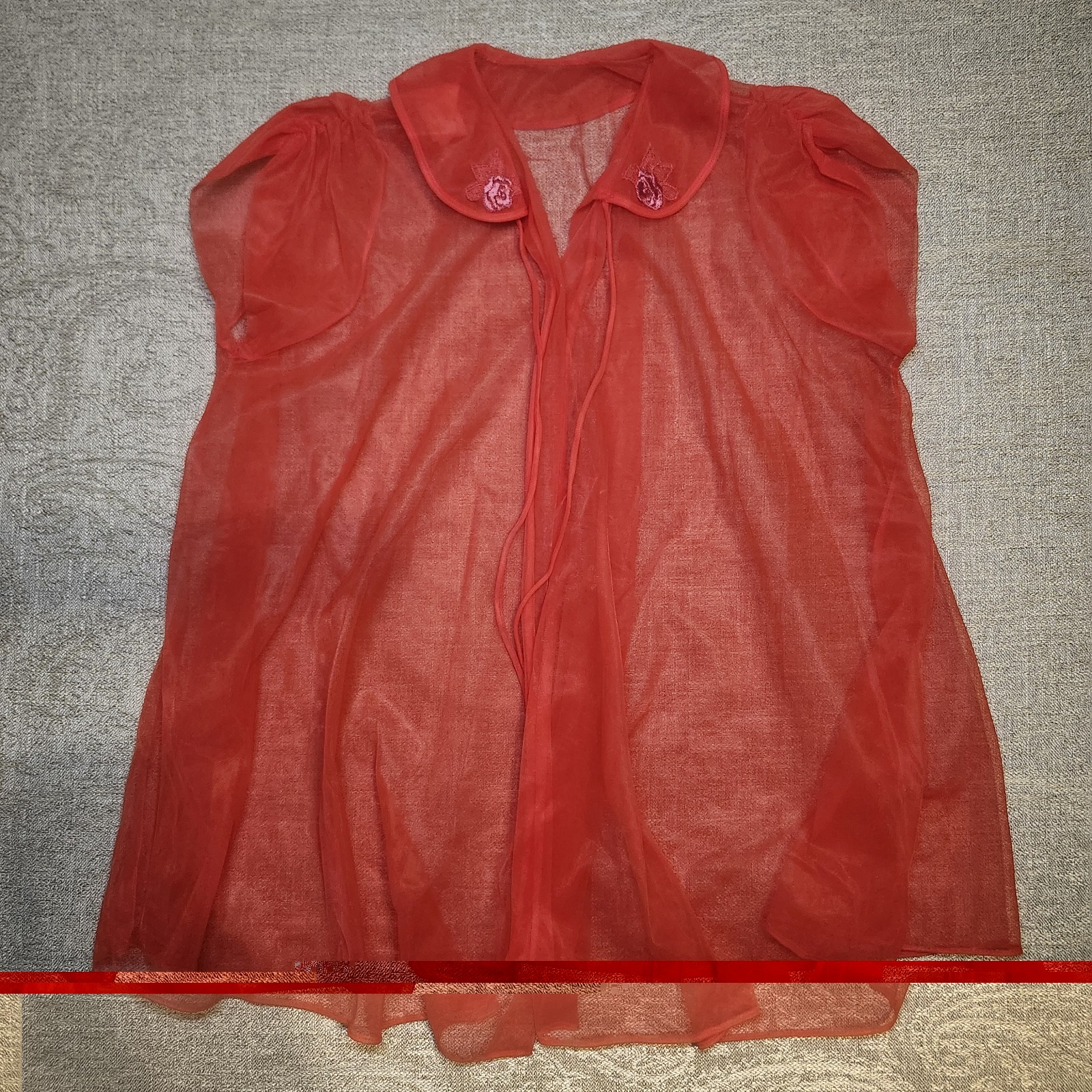 Vintage Carol Brent Small Red Sheer Peignoir Bed Jacket Tie Front 60s Lingerie