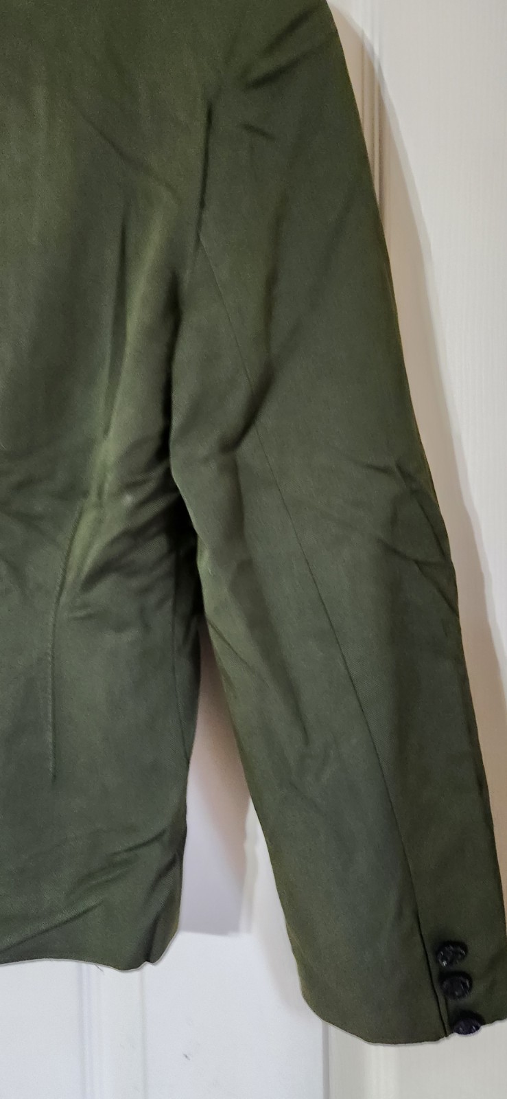 Edwardian Olive Green Jacket Black Embroidered Trim Flower Petals Size Small 90s