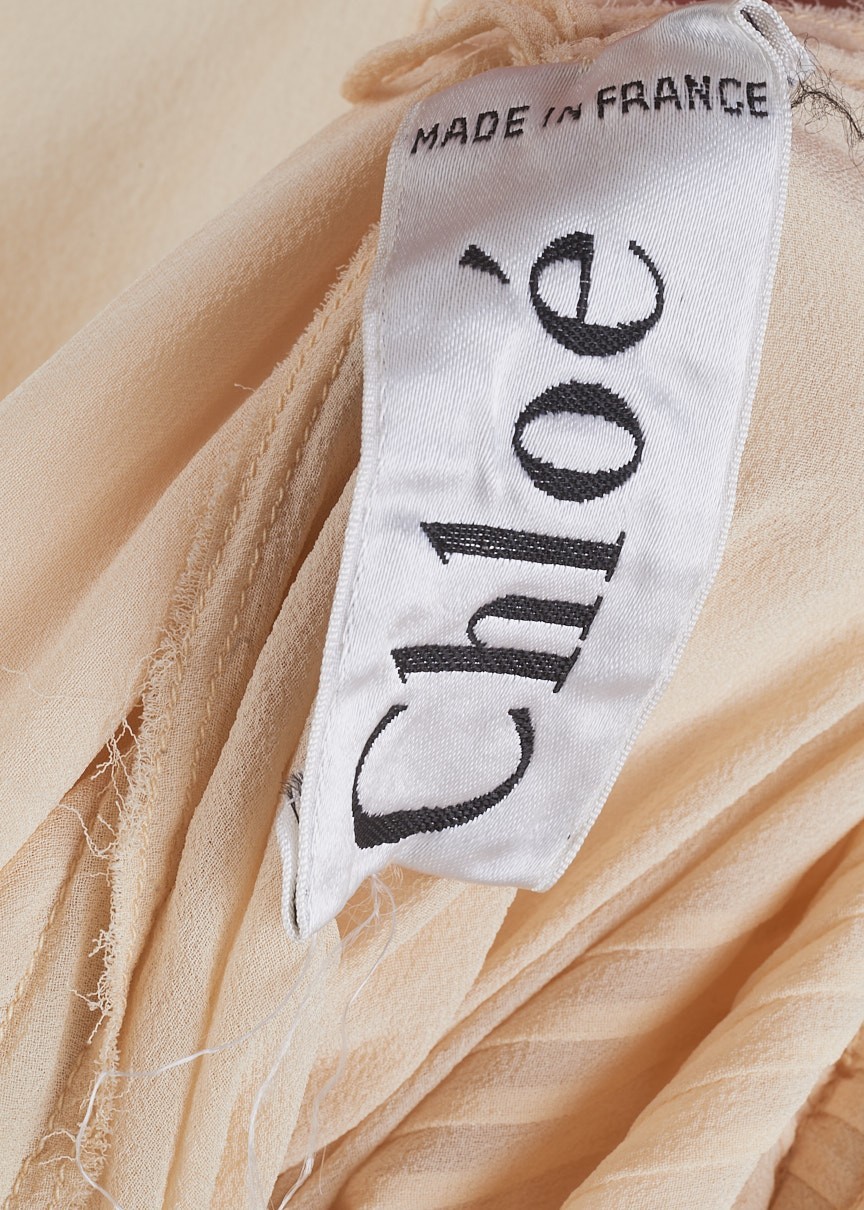 CHLOE 1970s Karl Lagerfeld Era Ivory Silk and Lace Bohemian Dress