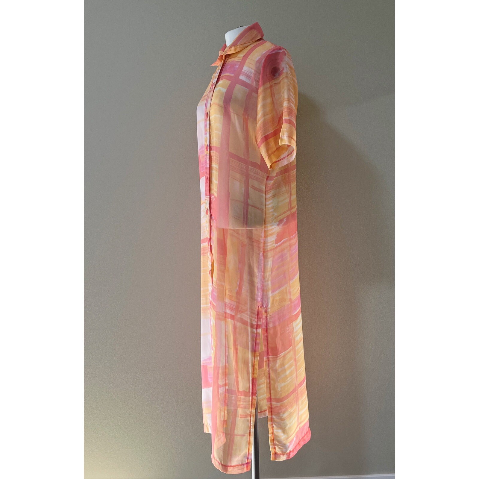 Vintage Seasuns Pink Orange Ombré Sheer Button Down Cover Up Dress