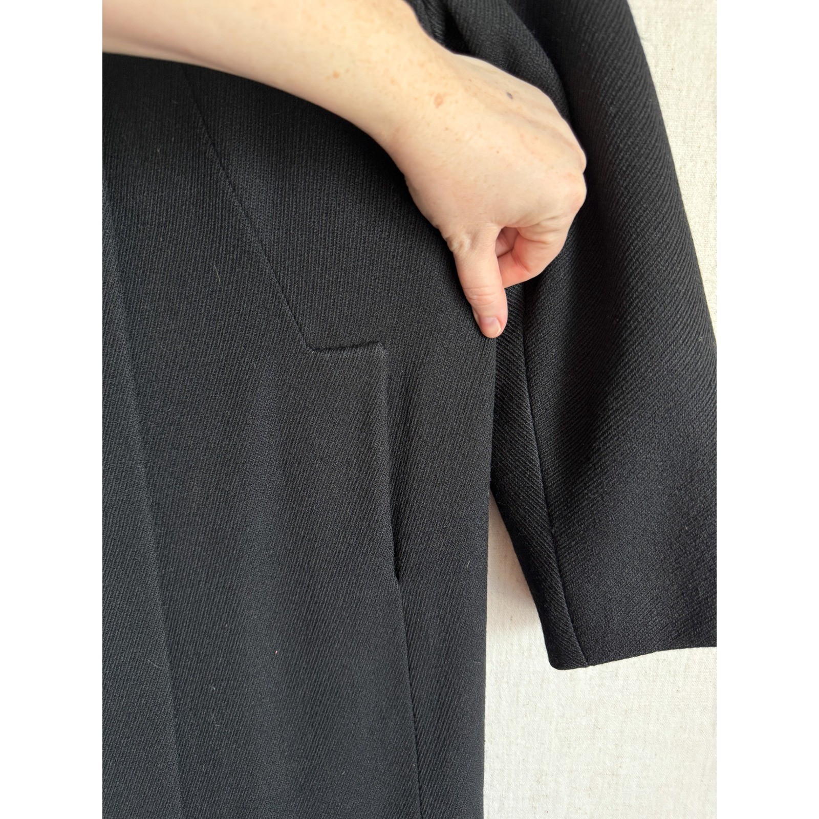 Vintage Thalhimers Black Wool Overcoat Peter Pan Collar Swirl Button Coat Womens